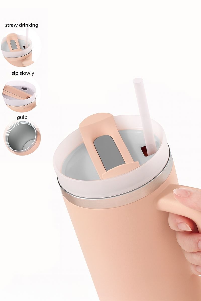 304 L Çelik 1,2 L Pembe Quencher Pipetli El Termos Mug cin856pm