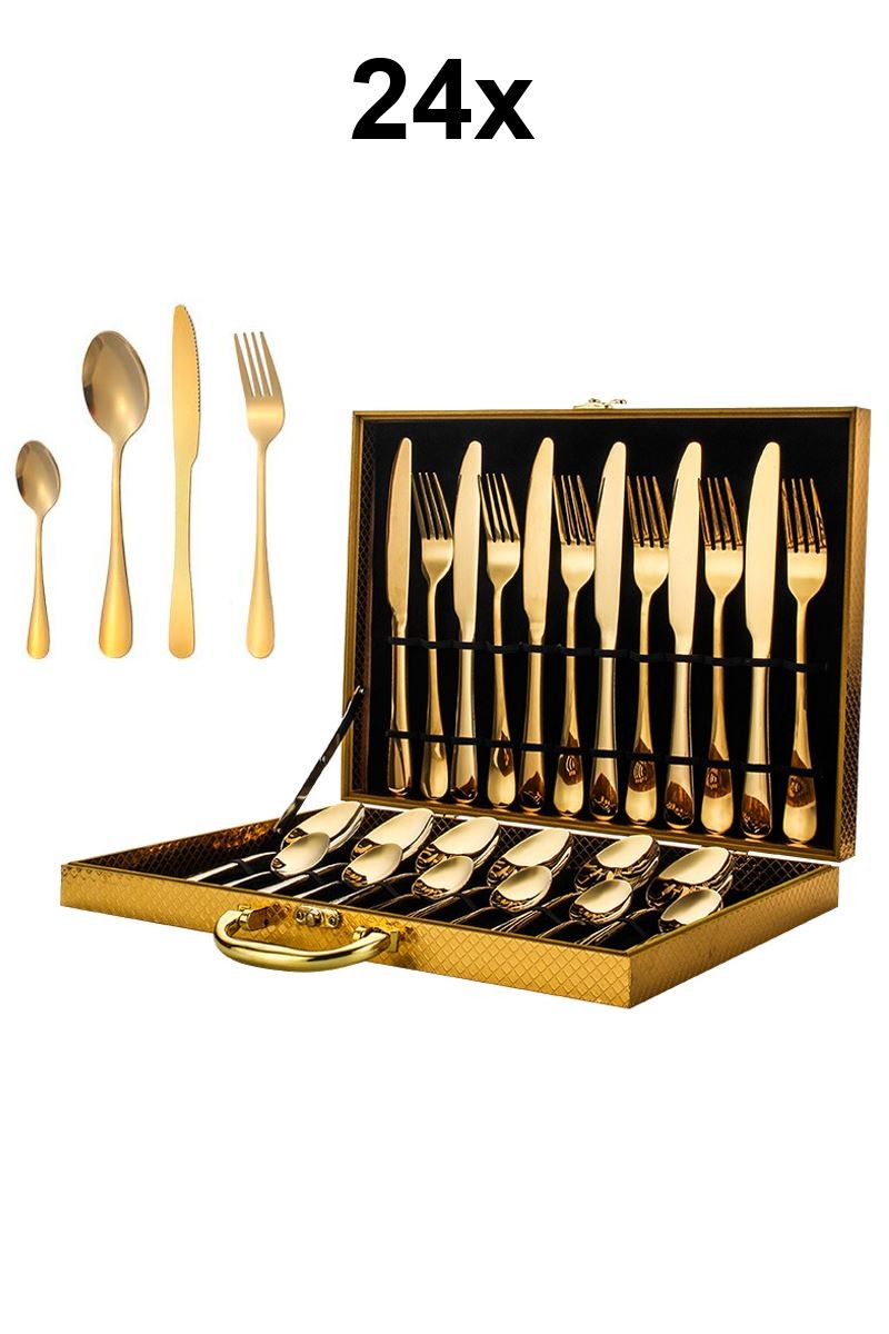 Chavin Çelik 24 Parça 6 Kişilik Gold Yemek Kaşık Çatal Bıçak Seti cin736sr