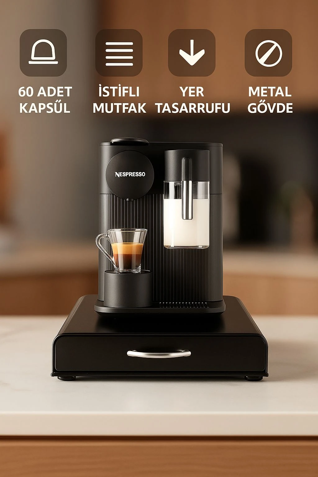 60 Adet Kapasiteli Nespresso Kapsül Kahve Standı Kahve Çekmecesi mt195sy