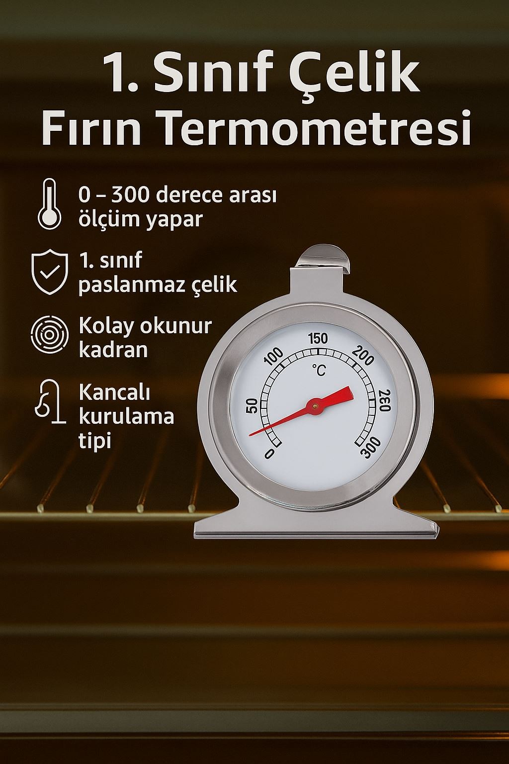 1. Sınıf Çelik Manuel Fırın Termometre Sıcaklık Ölçer thr150