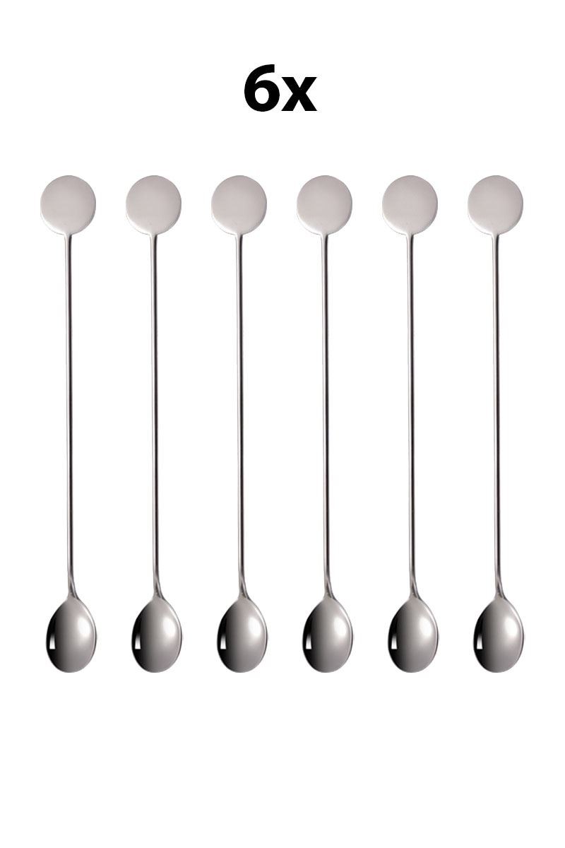 6 Adet 304 Çelik 21 cm Kokteyl Kahve Latte Karıştırma Barmen Kaşığı cin764by-6