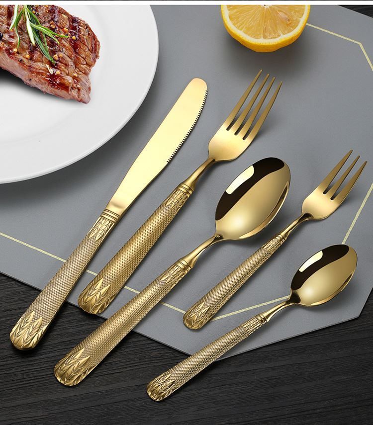 30 Parça 6 Kişilik Gold Çelik Yemek Kaşık Çatal Bıçak Seti mt226sr