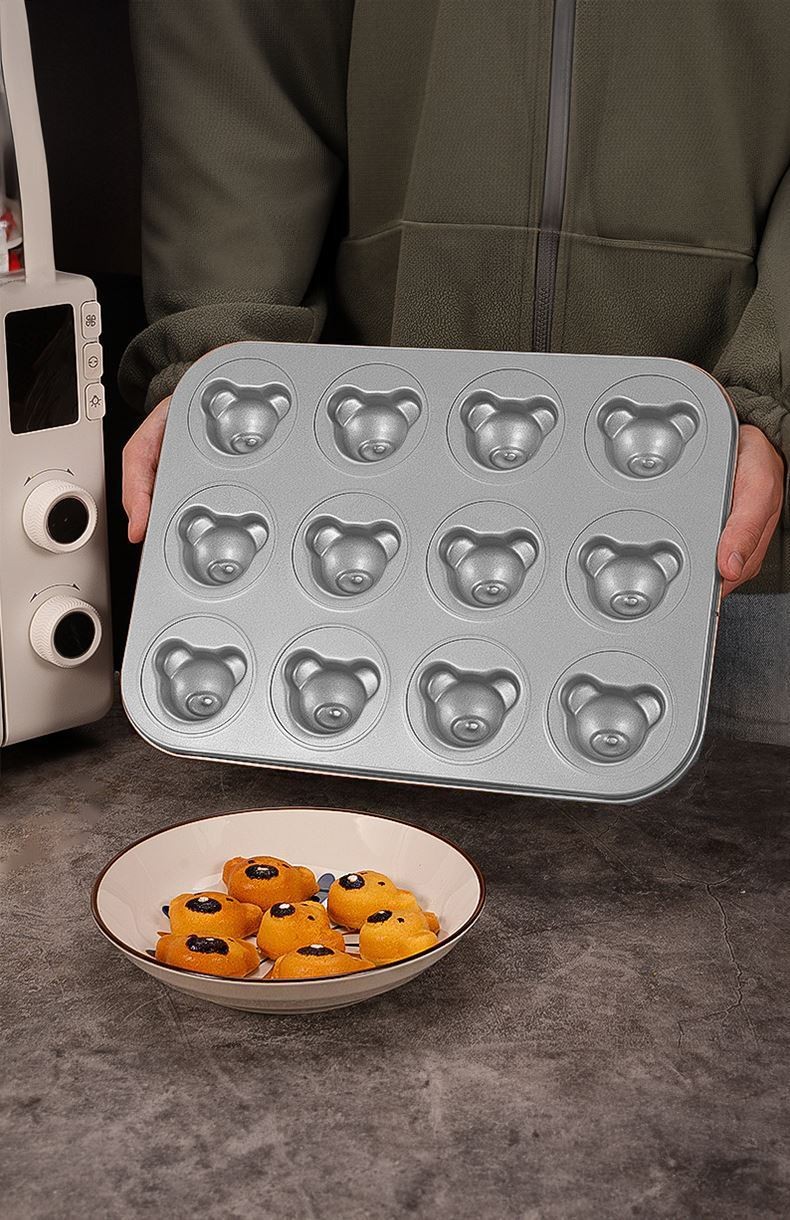 Karbon Çelik 12 li Ayıcık Muffin Cupcake Kek Pişirme Kalıbı mt125