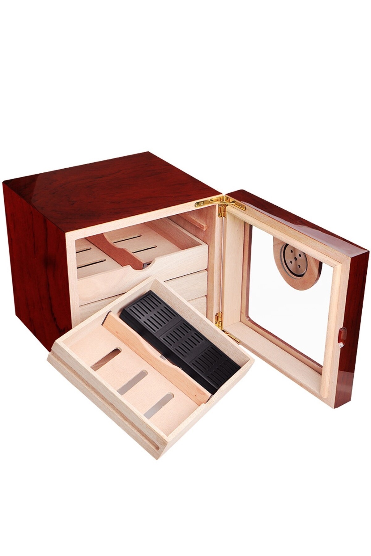 Falconetti 4 Katlı Kırmızı Camlı Humidor Puro Kutusu rc13