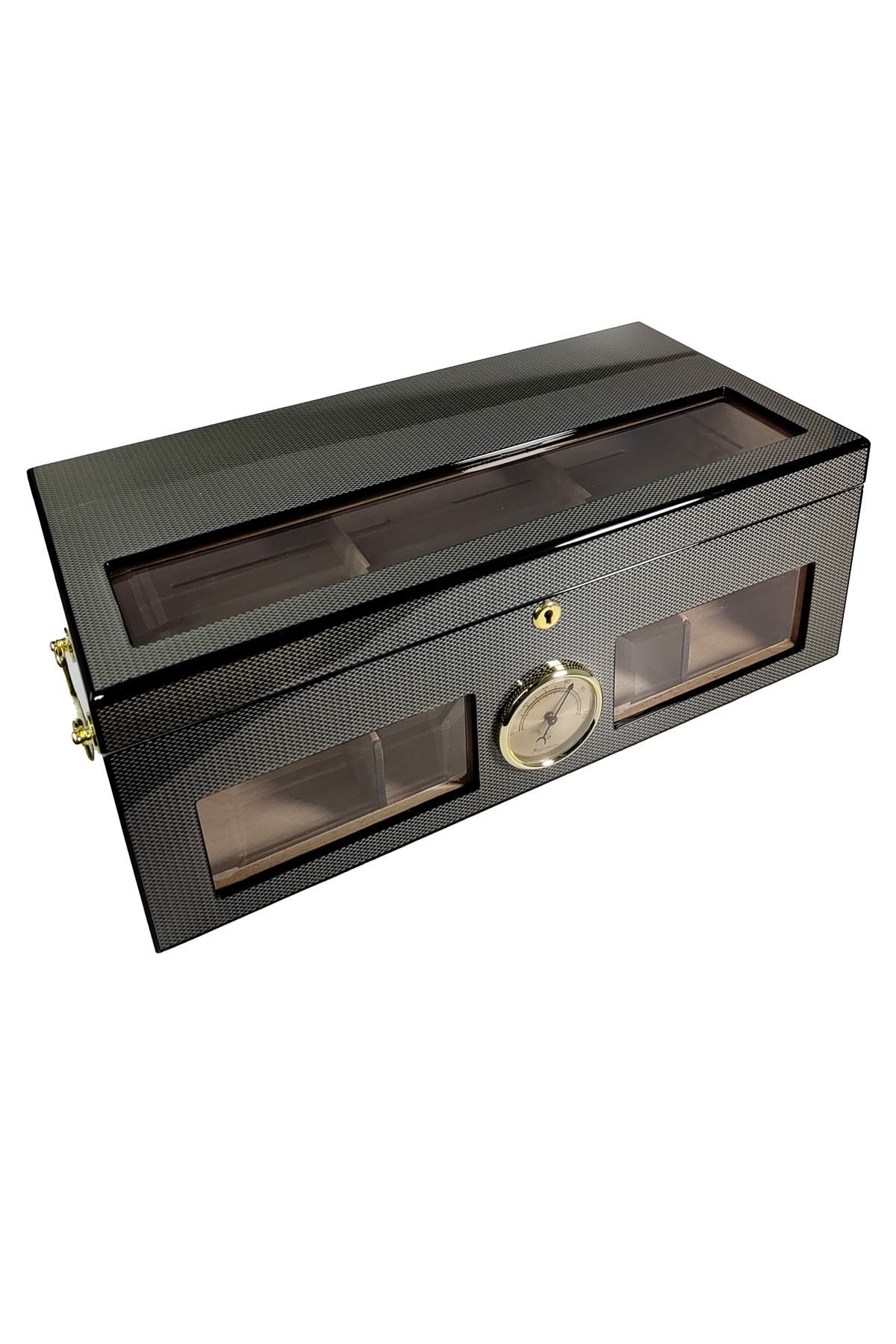 İtalyan Sediri Karbon Fiber 2 Katlı Büyük Camlı Özel Humidor Puro Kutusu rd21