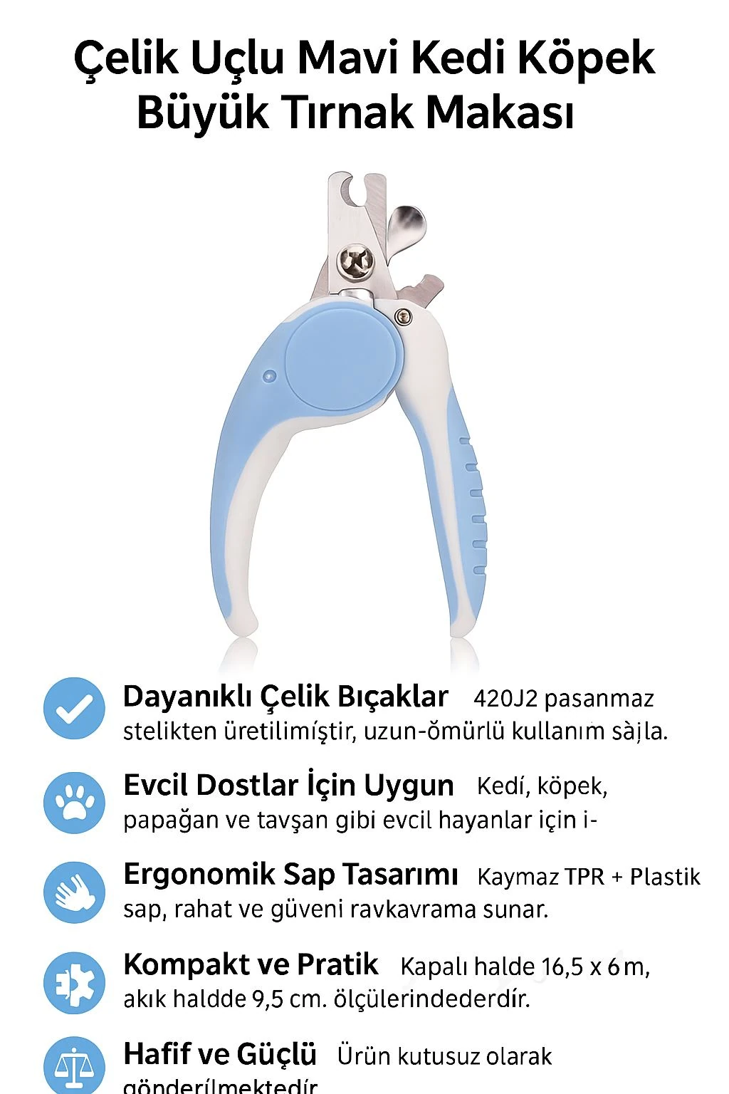 WF Çelik Uçlu Mavi Kedi Köpek Büyük Tırnak Makası cin310mv