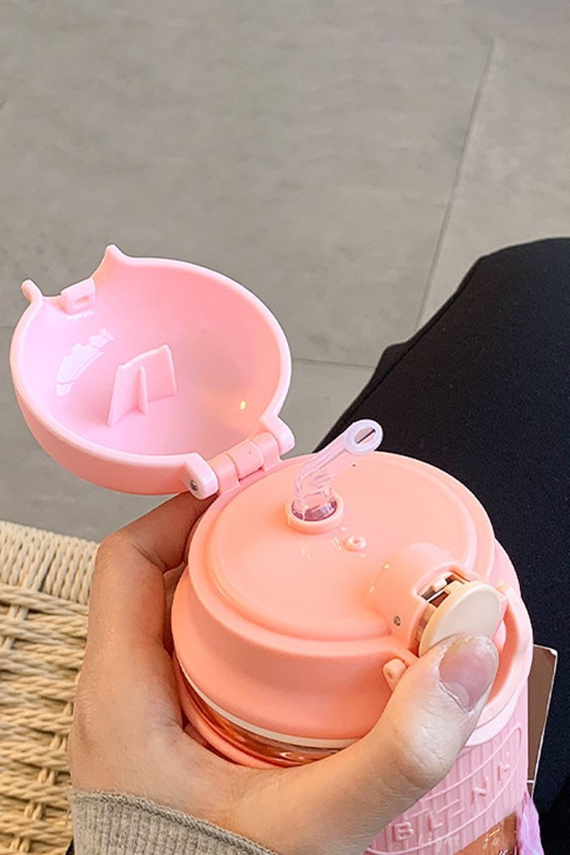 Pembe Çelik 304L 480 ml Askılı ve Pipetli Matara Suluk cin 471
