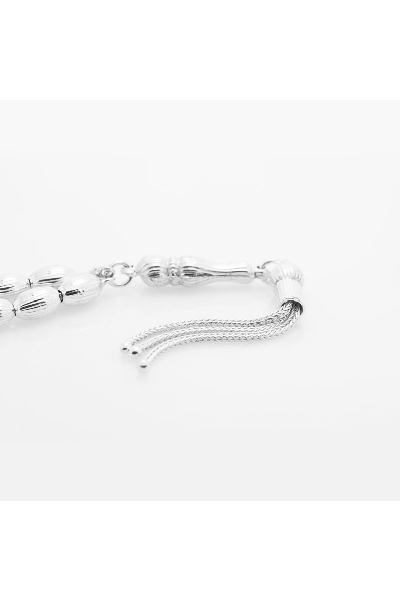 Chavin Çizgili Lazer Kesim Damla Model Gümüş Tespih ca04