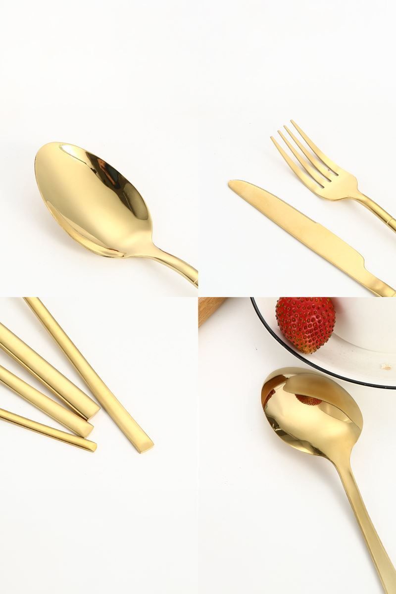 Çelik 24 Parça 6 Kişilik Gold Yemek Kaşık Çatal Bıçak Set cin739srx