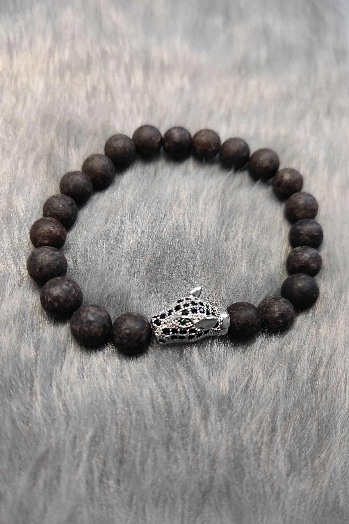 Lastikli Doğal Kahverengi Jasper Taşlı Erkek Bileklik ey39