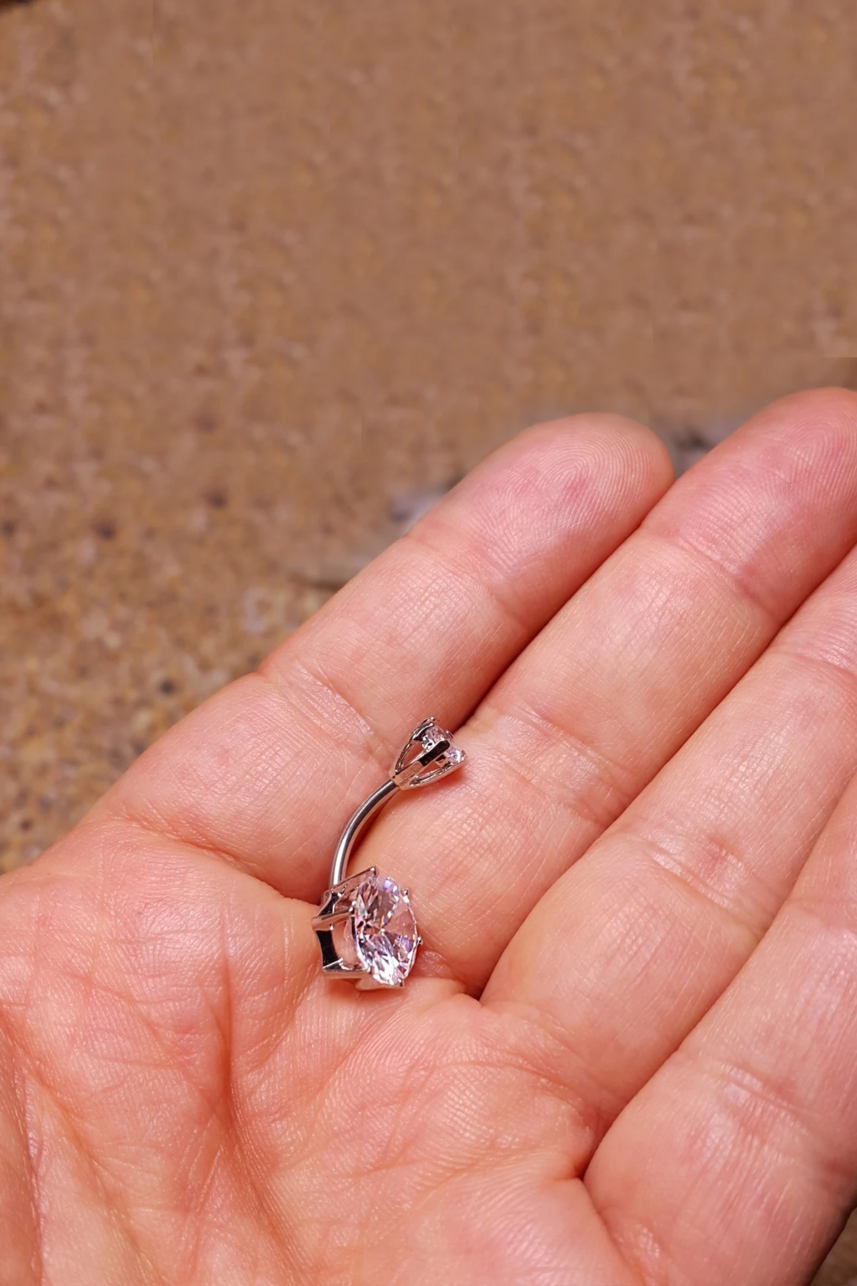 Chavin Beyaz Çift Yuvarlak Taşlı Büyük Boy Göbek Piercing er84