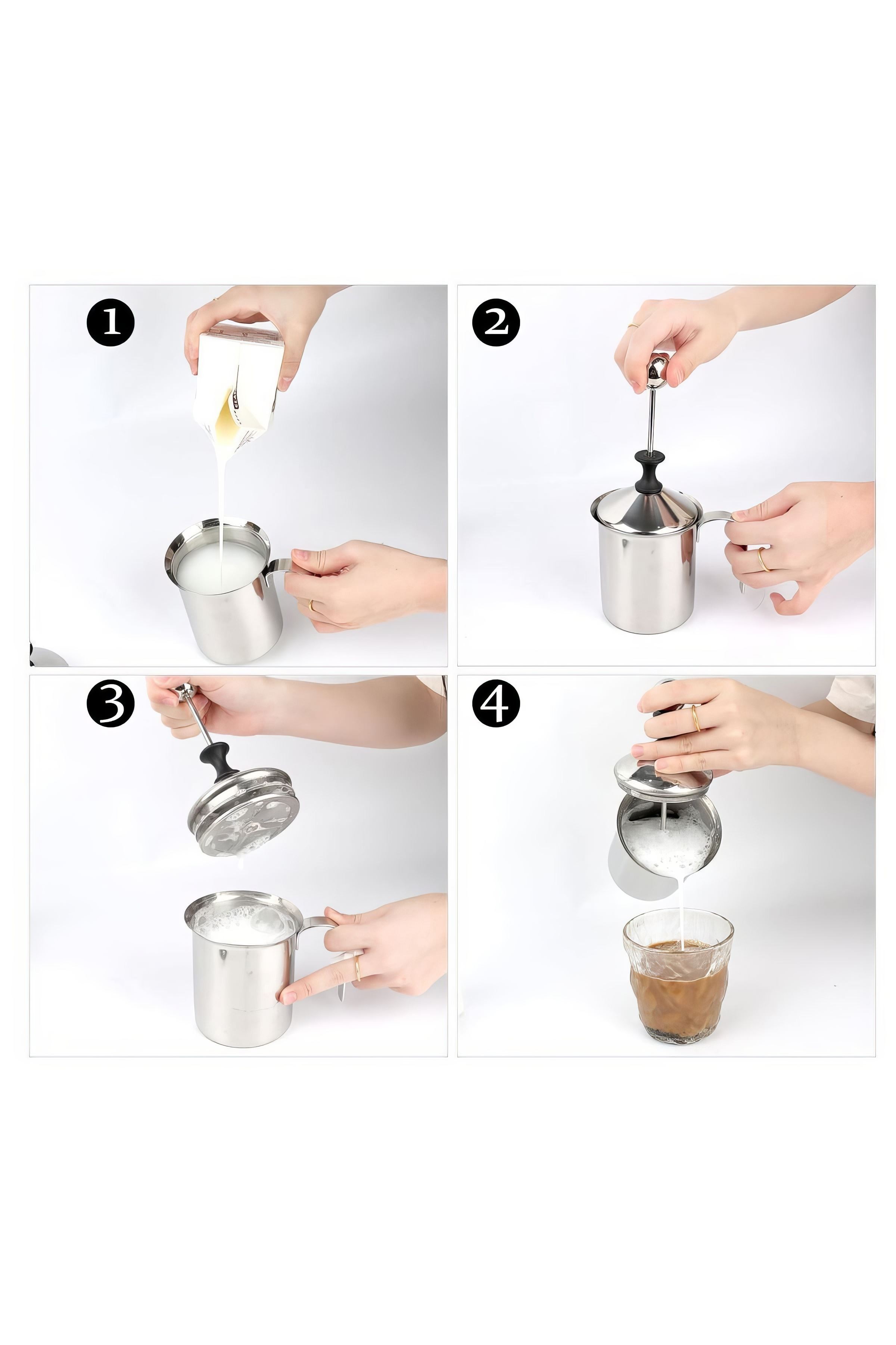 304 Çelik 500 ml Manuel Presli Kahve Süt Köpürtme Potu Sütlük Pitcher mt192