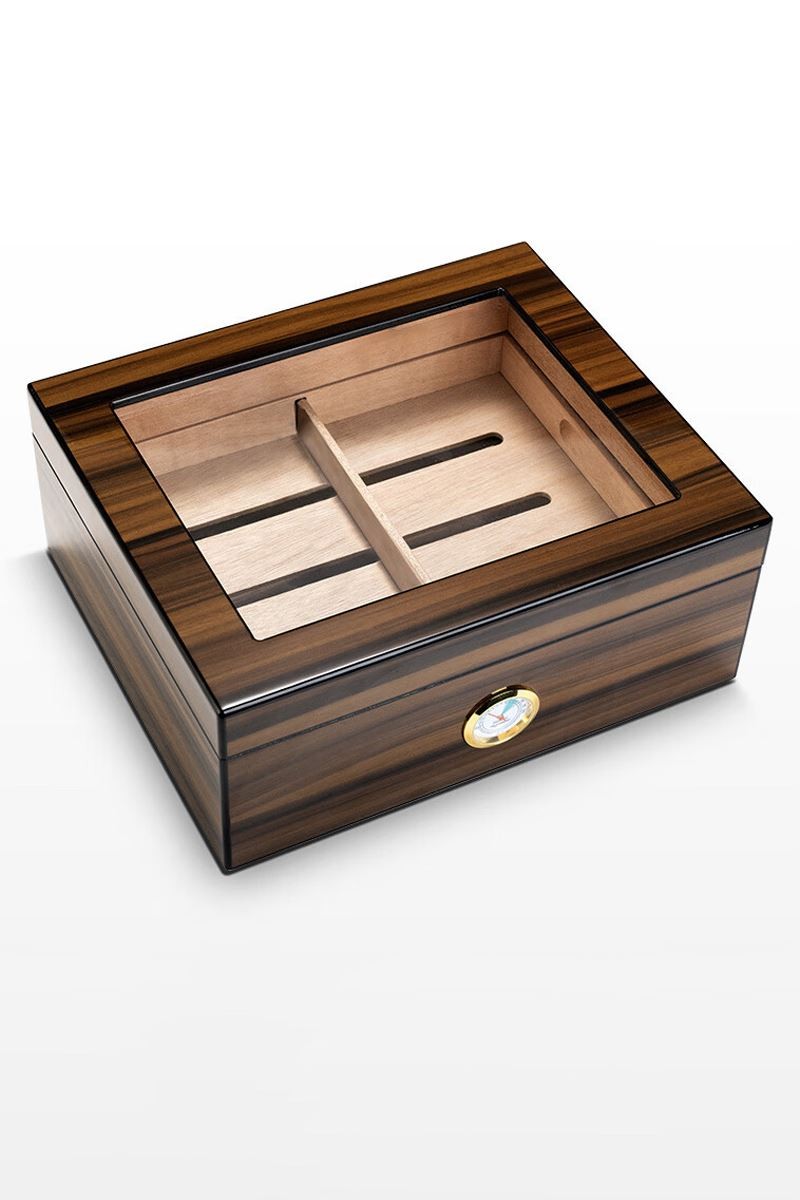Falconetti Parlak Kahverengi Camlı 2 Katlı Humidor Puro Kutusu rd43