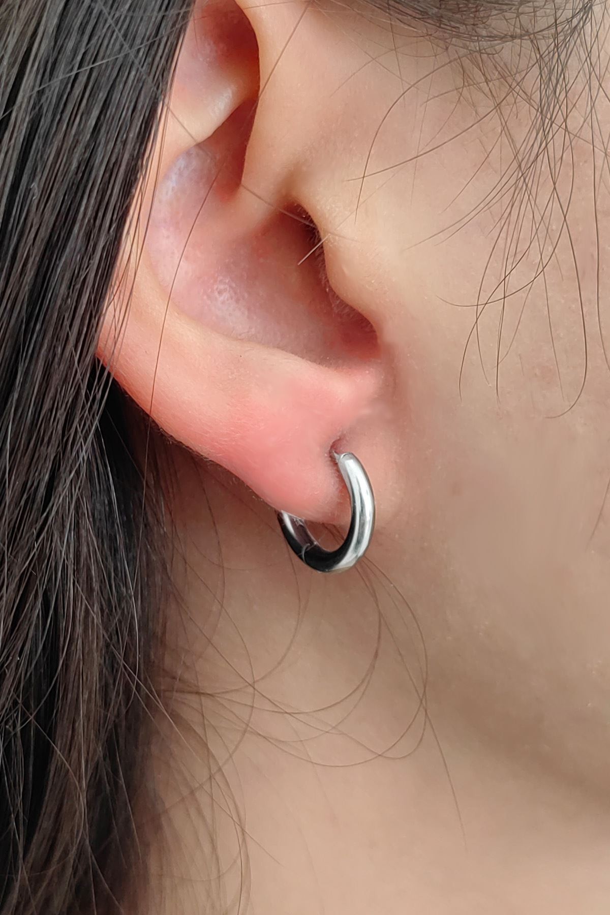 Chavin Çelik Gri 10 mm Tekli Küçük Unisex Halka Küpe et96by
