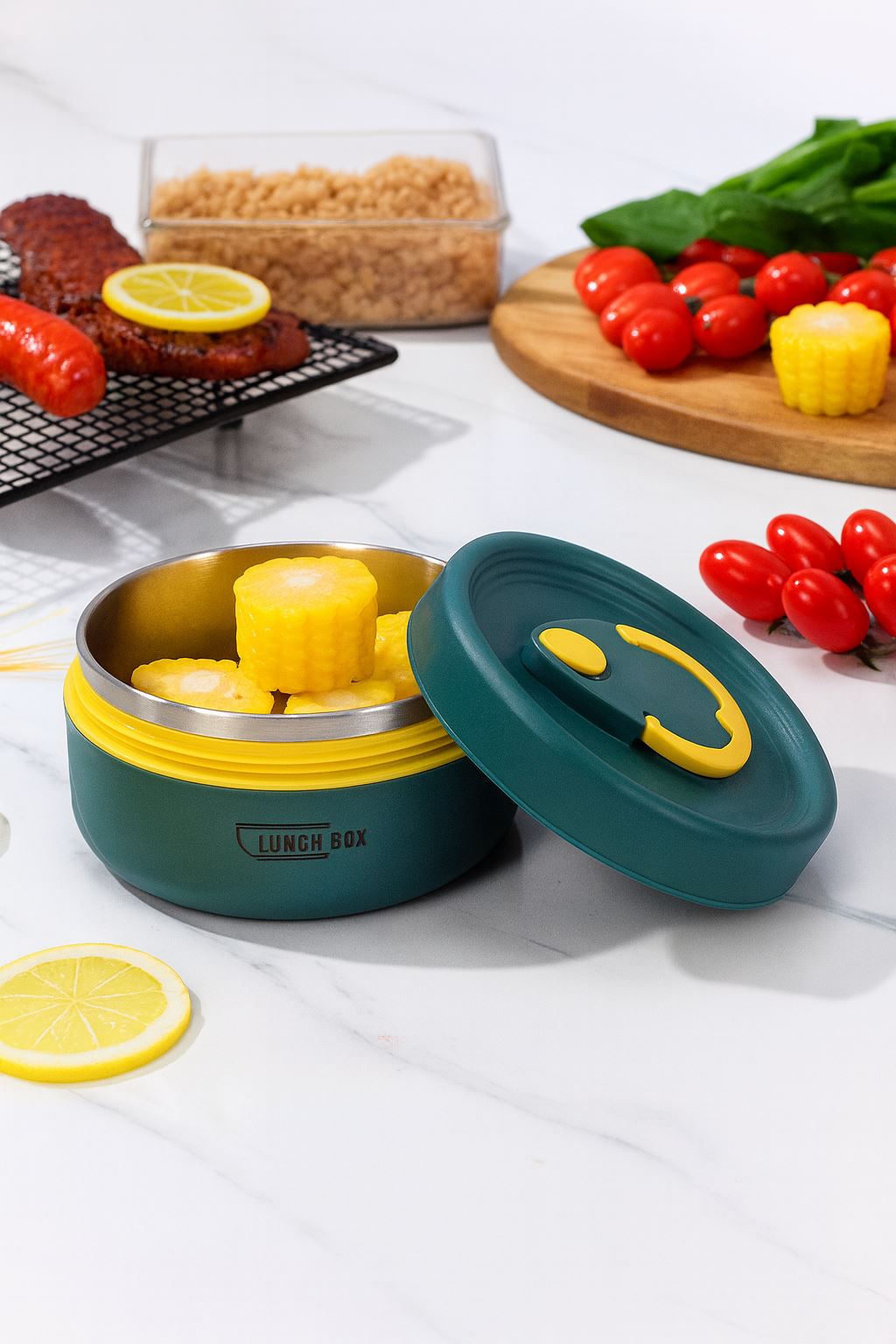 304 Çelik Mavi 430 ml Yemek Saklama Kabı Sefer Tası (SICAK TUTMAZ) cin417mv