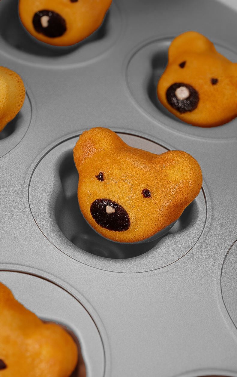 Karbon Çelik 12 li Ayıcık Muffin Cupcake Kek Pişirme Kalıbı mt125