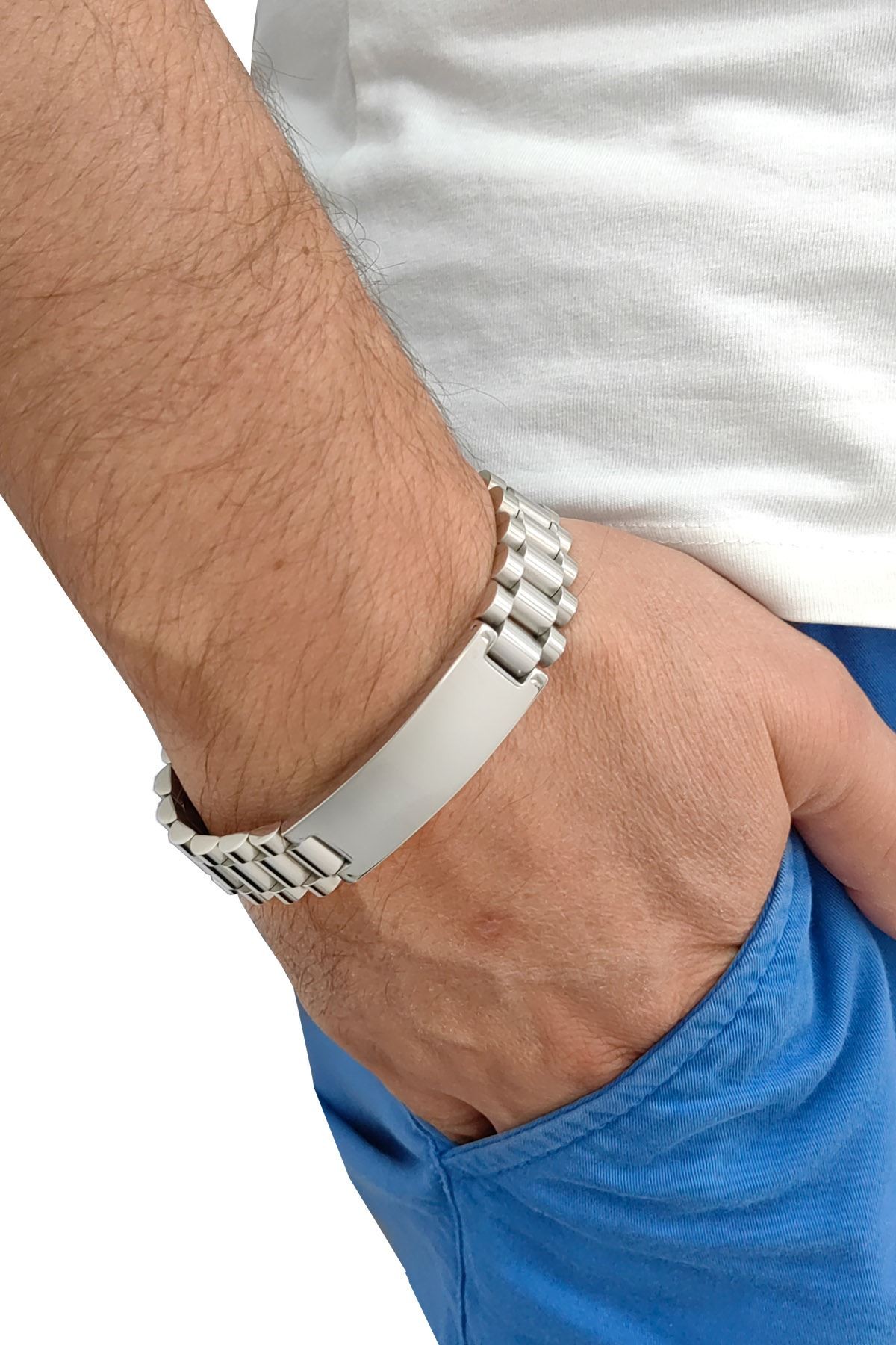 Chavin 15 mm. Gri Paslanmaz Çelik Erkek Künye Bileklik ea40bysr