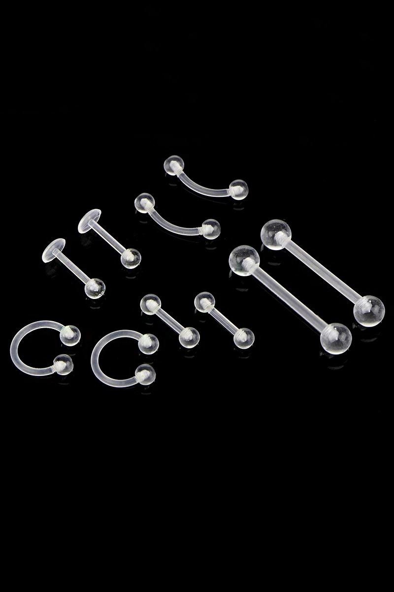 Chavin 10 lu Şeffaf Akrilik Kaş Göbek Dil Kulak Piercing en41-10