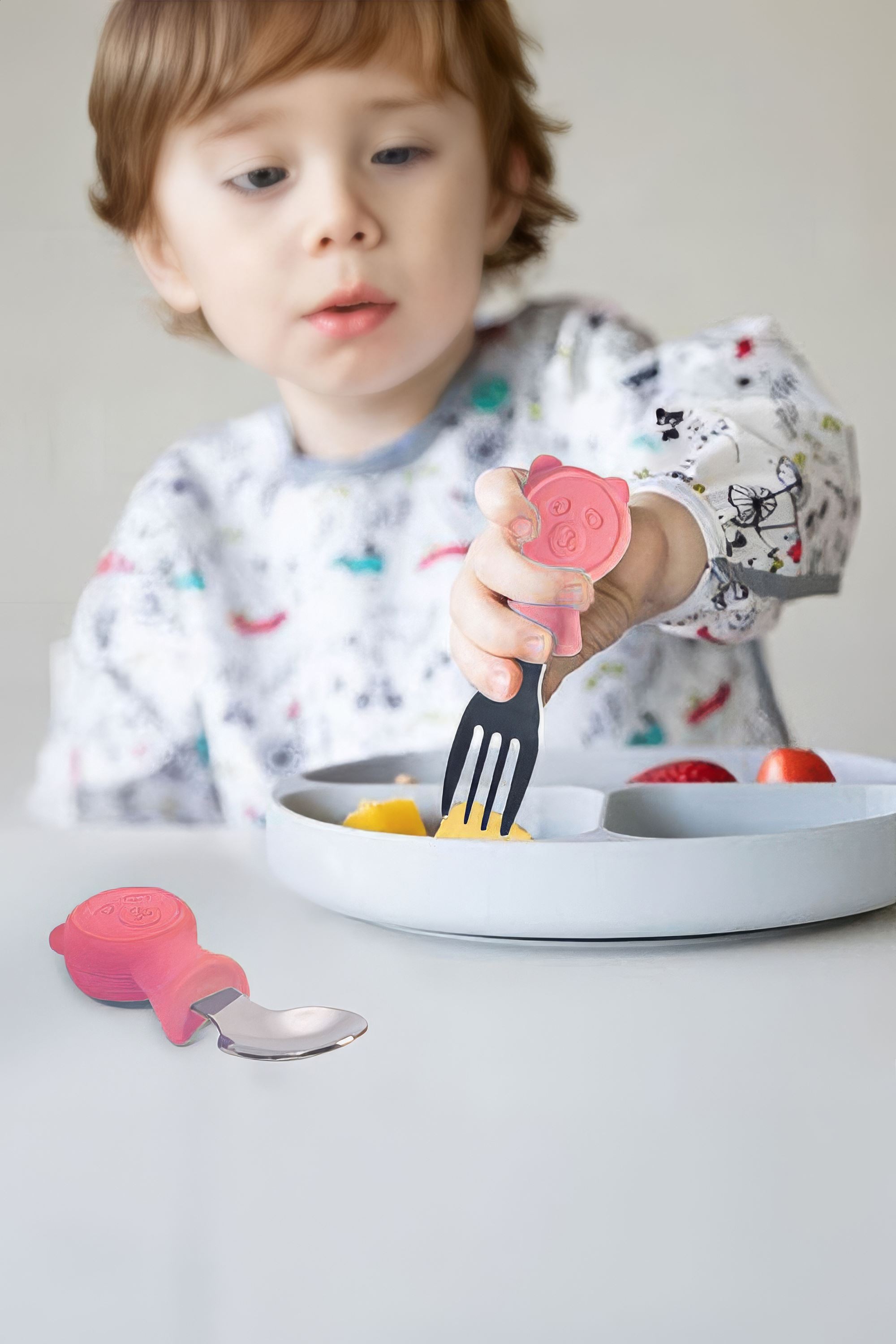 304 Çelik Pembe Ayıcık Model Bebek Kaşık ve Çatal Set cin766pm