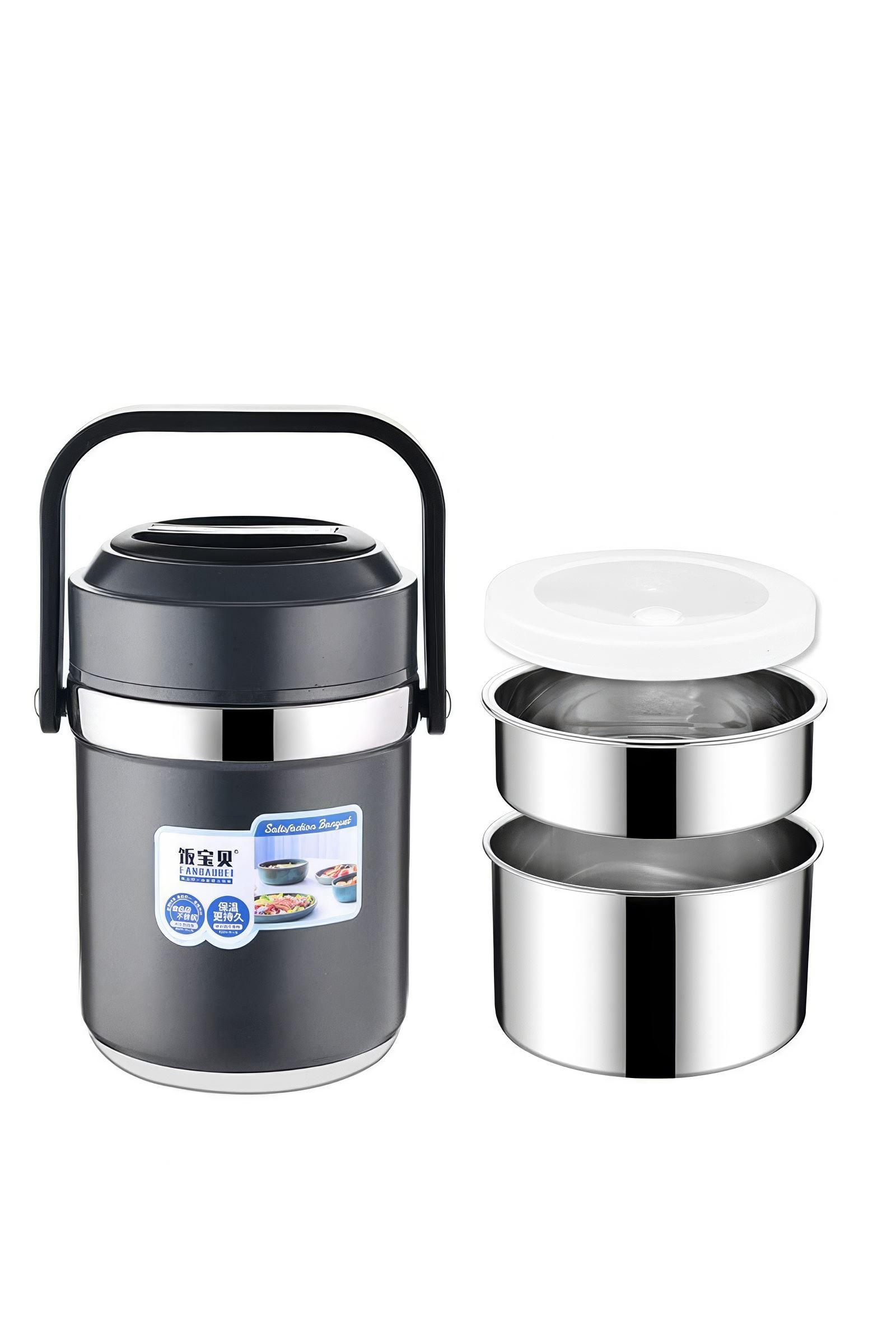 304 Çelik Gri 1600 ml Vakumlu Yemek Mama Saklama Termosu Sefertası cin597sy
