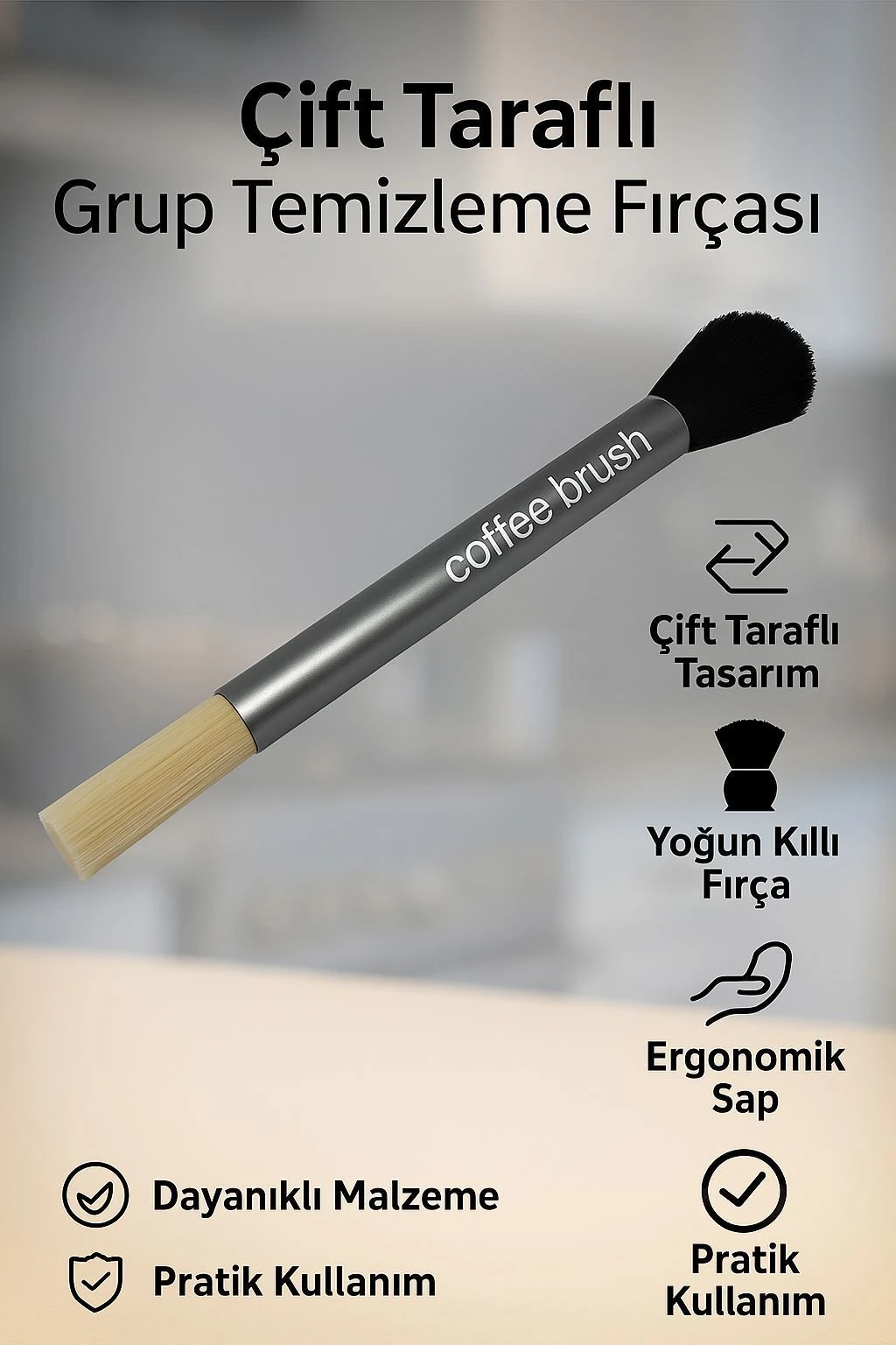 Espresso Makinası Kahve Değirmeni Çift Taraflı Grup Temizleme Fırçası cin464