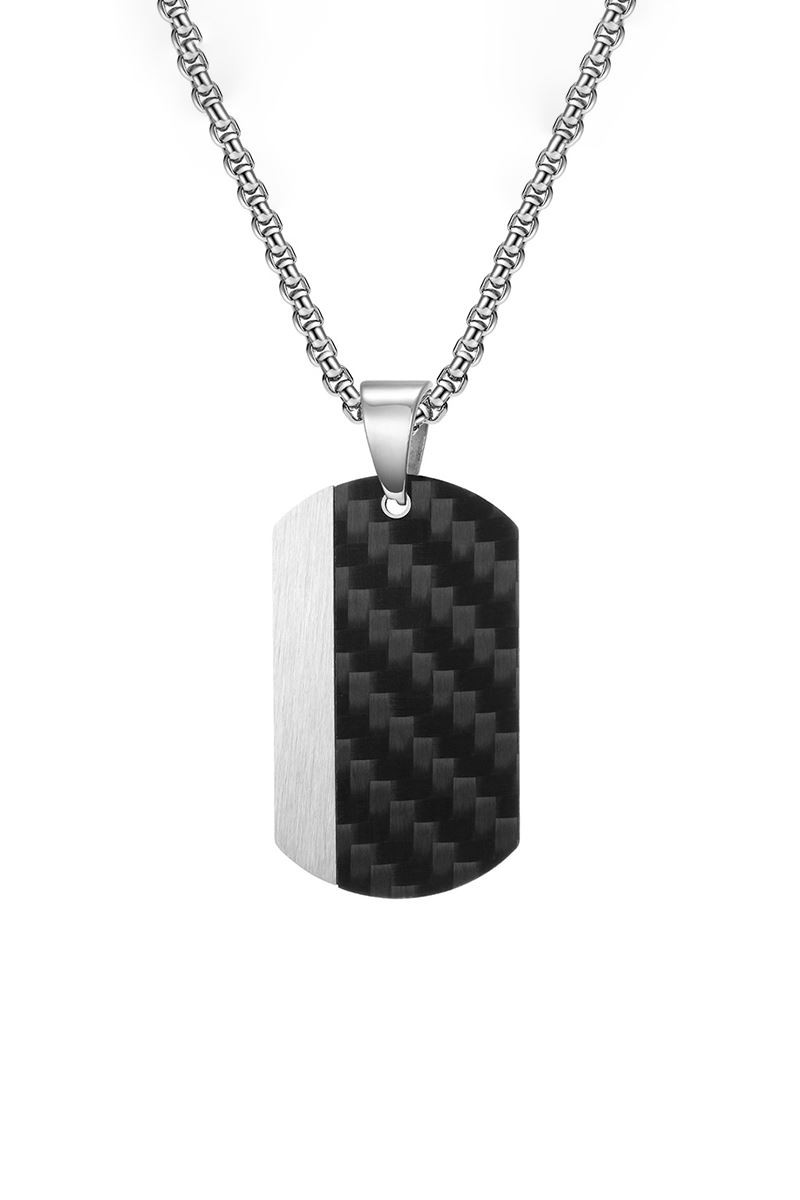 Chavin Karbon Fiber Siyah Dogtag Asker Künyesi Çelik Erkek Kolye eu50