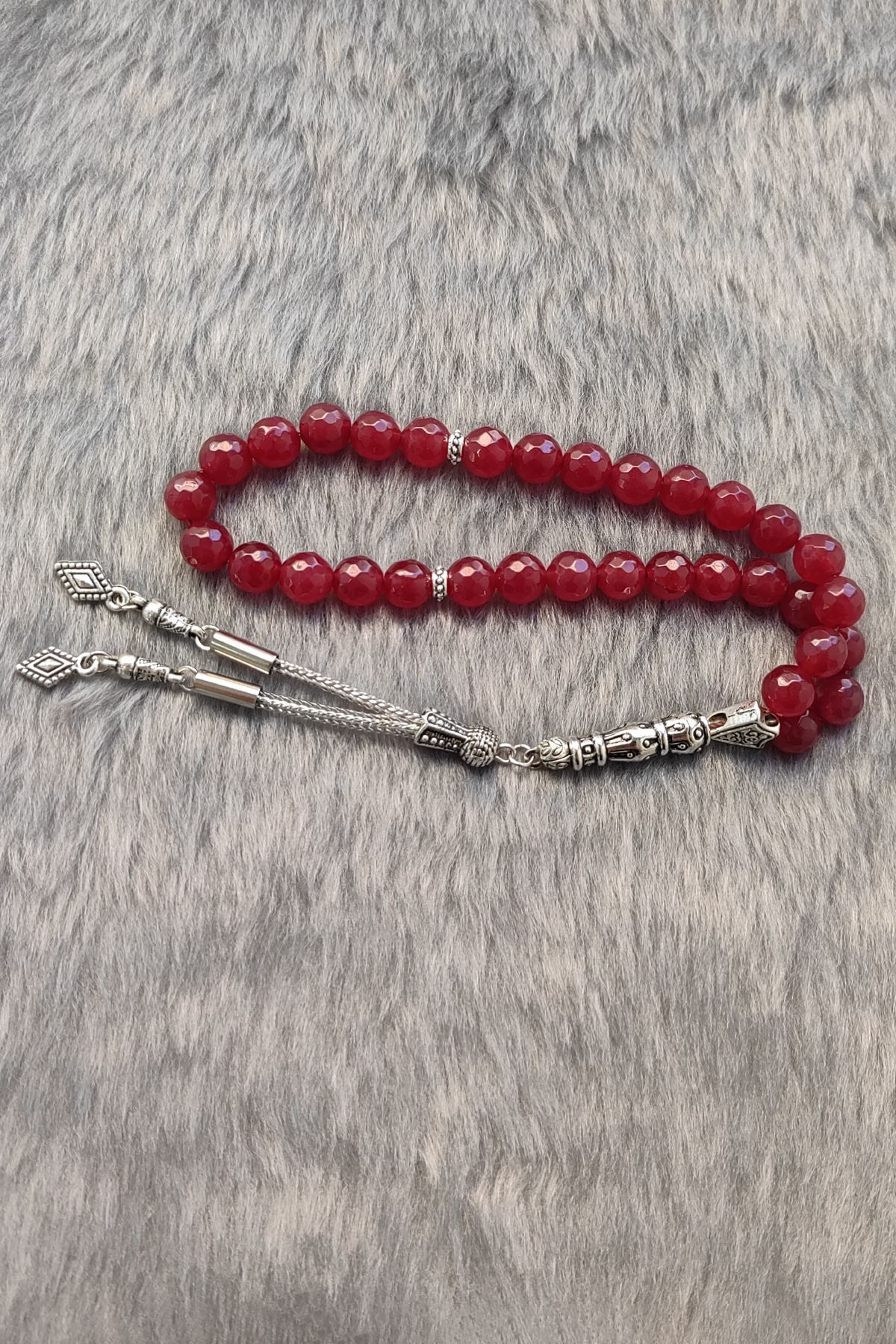 Chavin 8 mm Kırmızı Katalin Taşlı Doğaltaş Tespih ey06