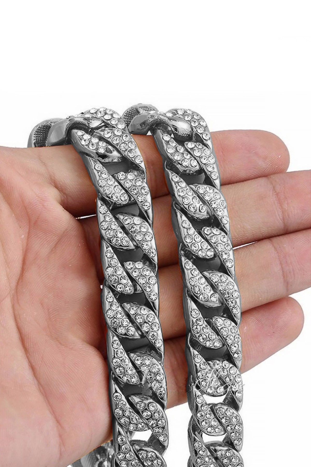 Chavin 13 mm. Kalın 60 cm. Taşlı Alloy Erkek Zincir ek21by