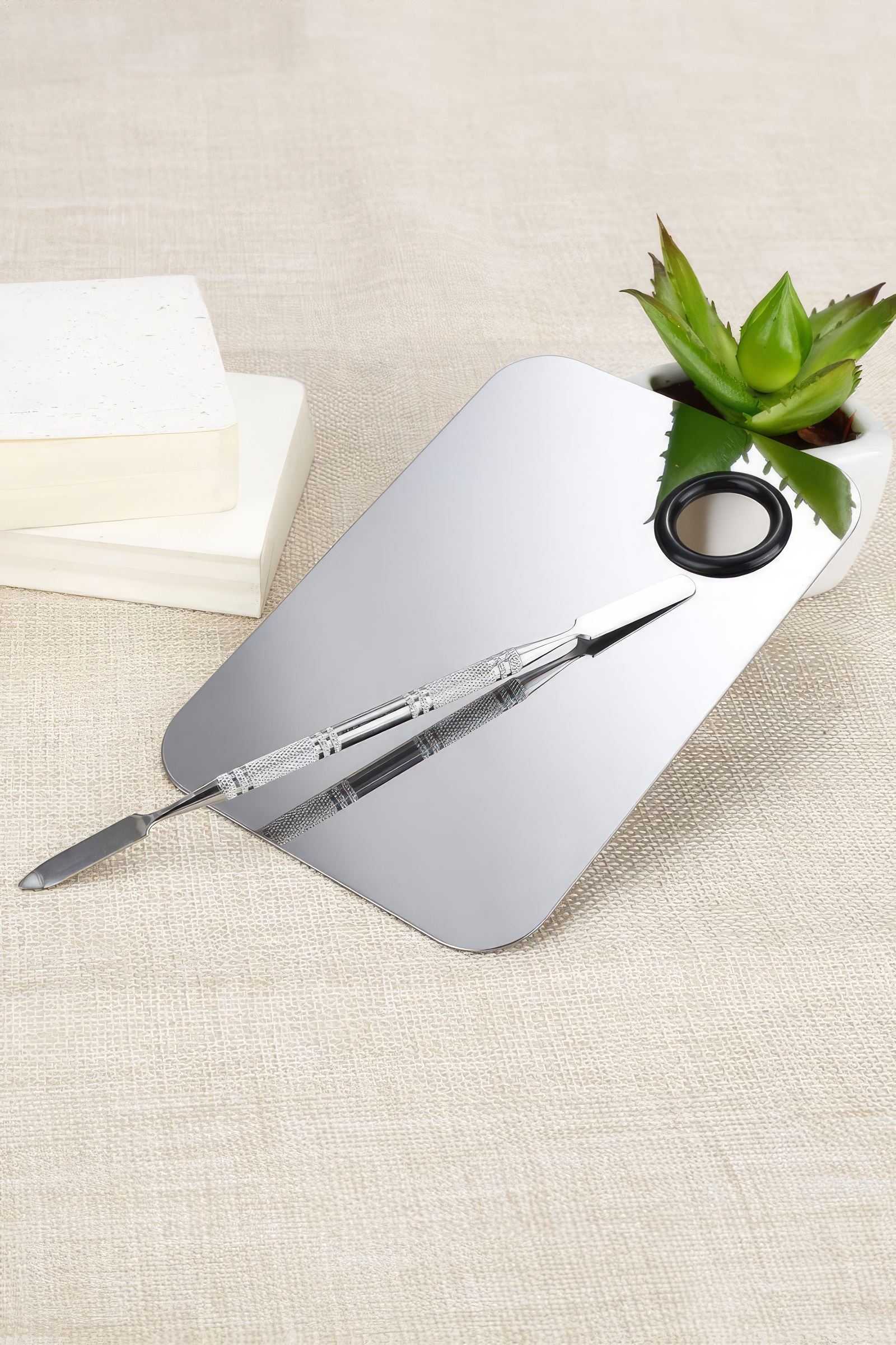 2 Parça Aynalı Çelik Makyaj Fondöten Krem Karıştırma Spatula Palet Set cin906