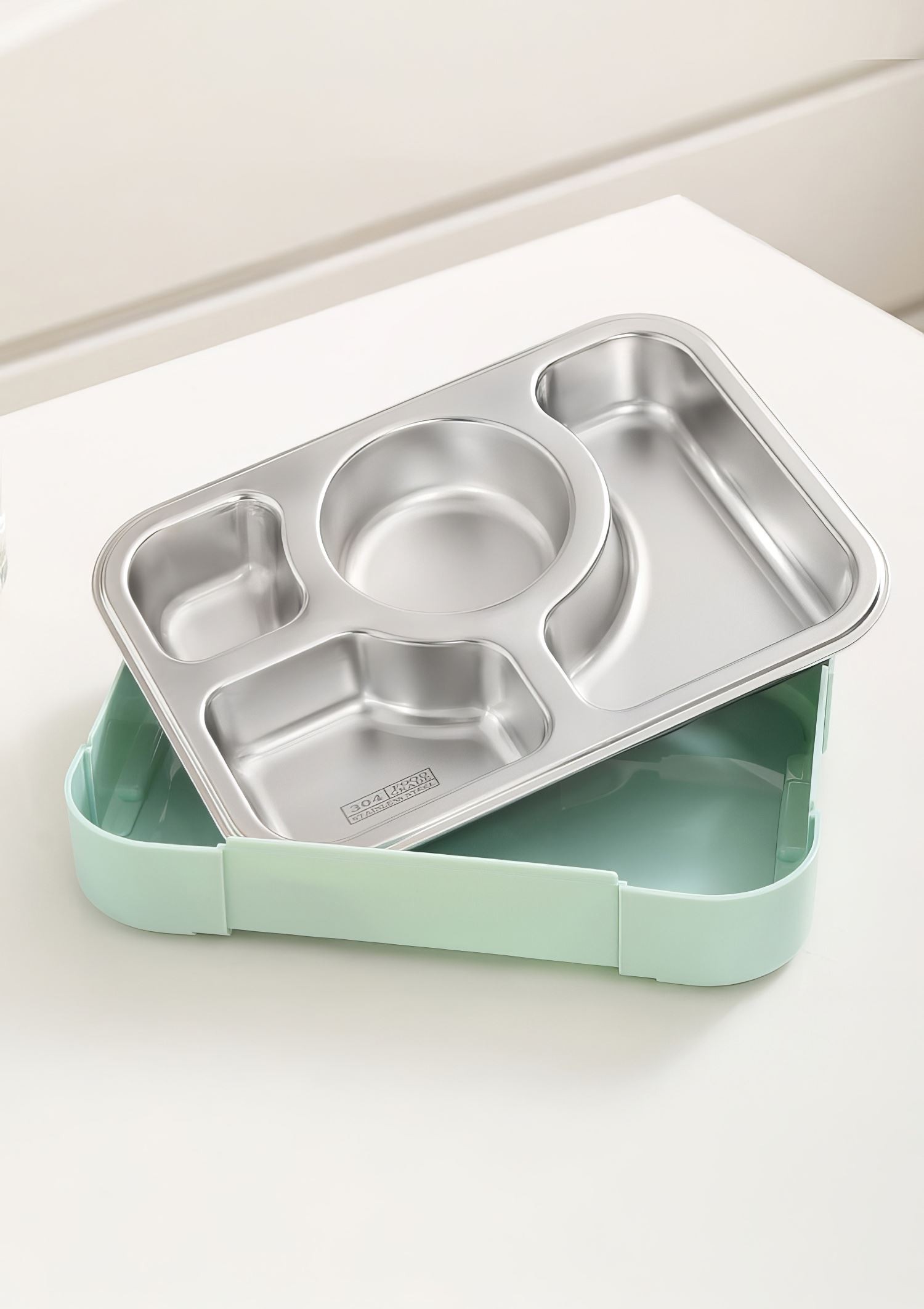 304 Çelik 980 ml 4 Bölmeli Öğrenci Ofis Yemek Mama Kabı Sefertası mt182sr