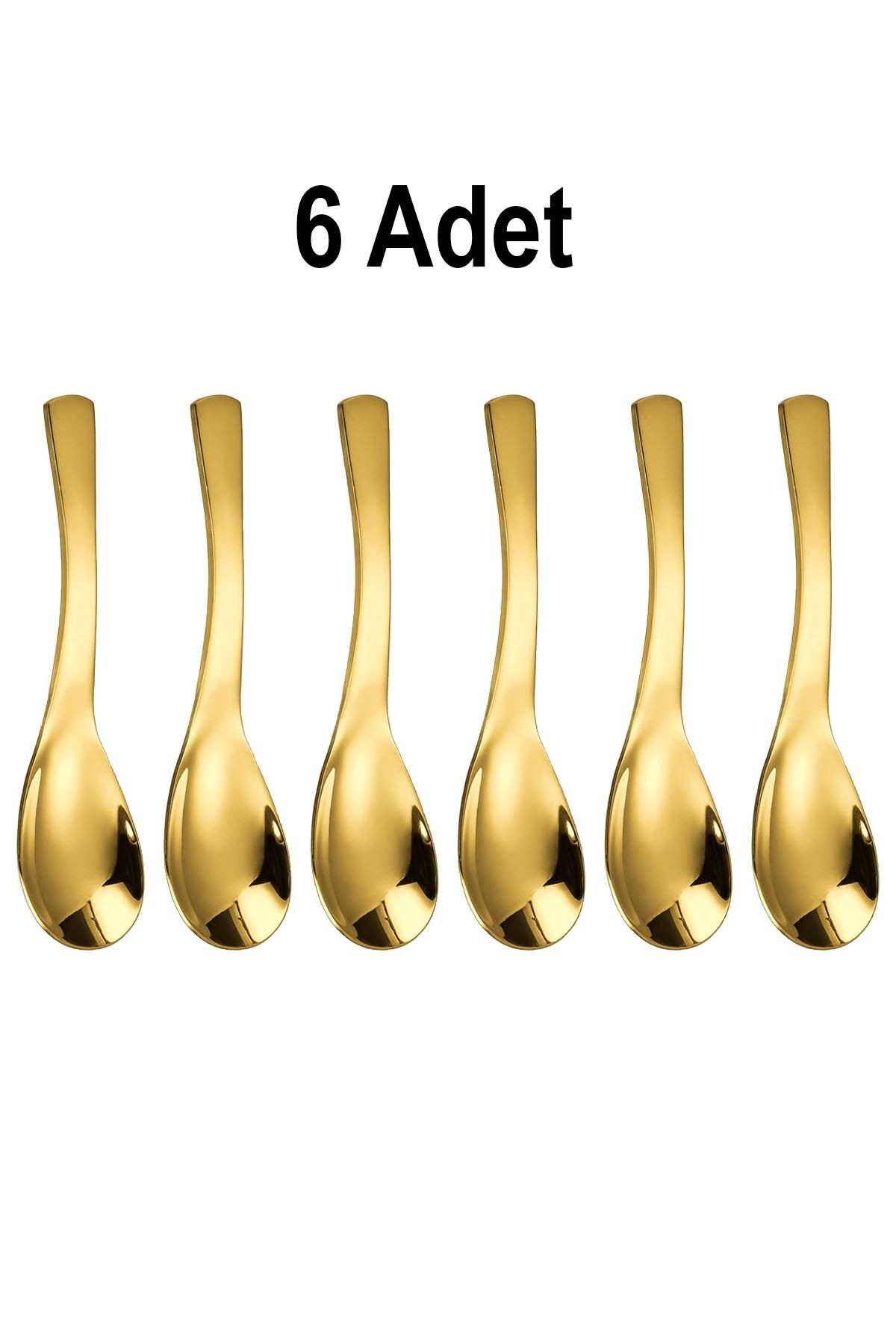 6 Adet 304 Çelik Gold 14 cm Tatlı Dondurma ve Kahvaltılık Gevrek Kaşığı cin959sr