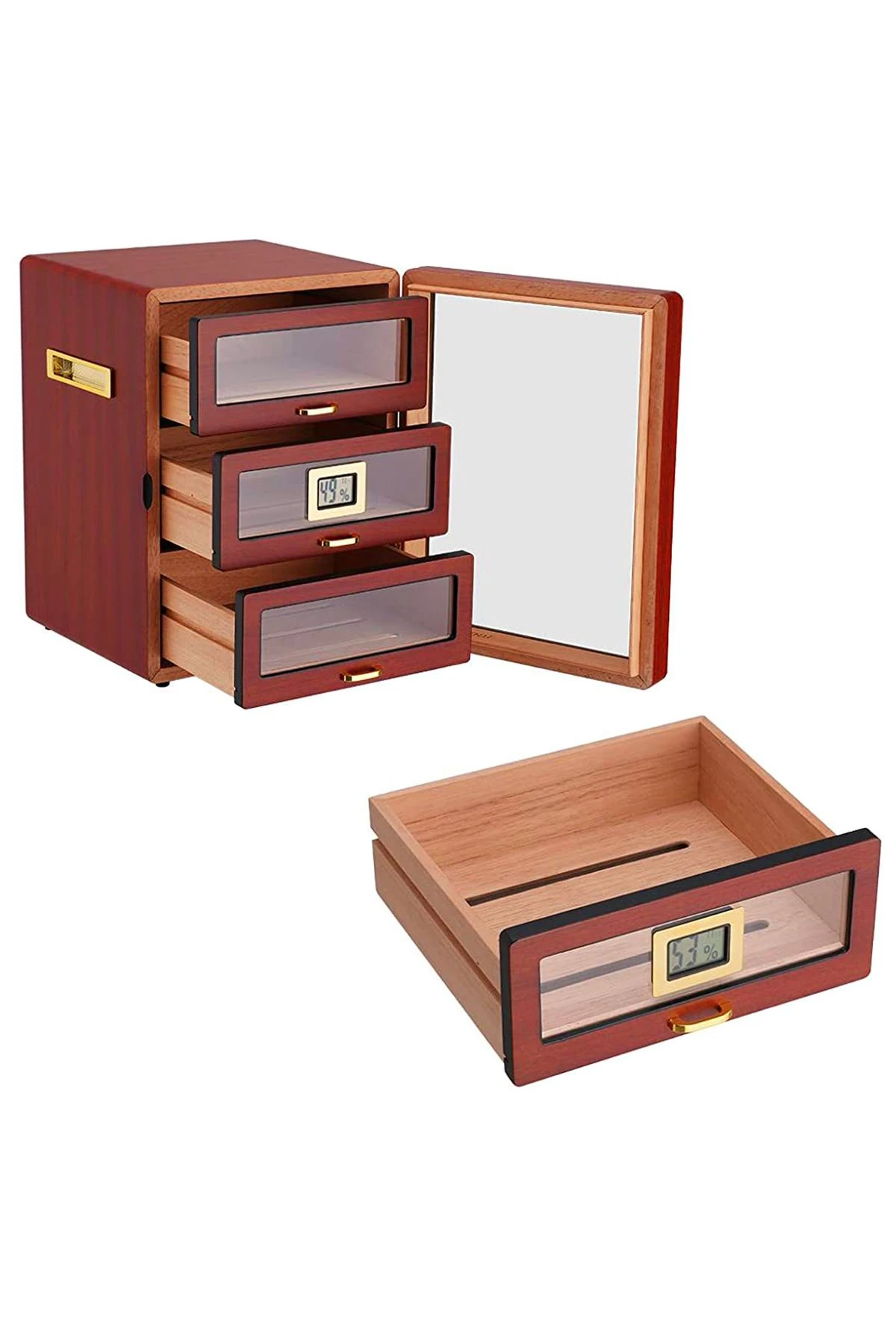 Falconetti Çekmeceli 3 Katlı Açık Kahverengi Sedir Humidor Puro Kutusu rc78akhv 