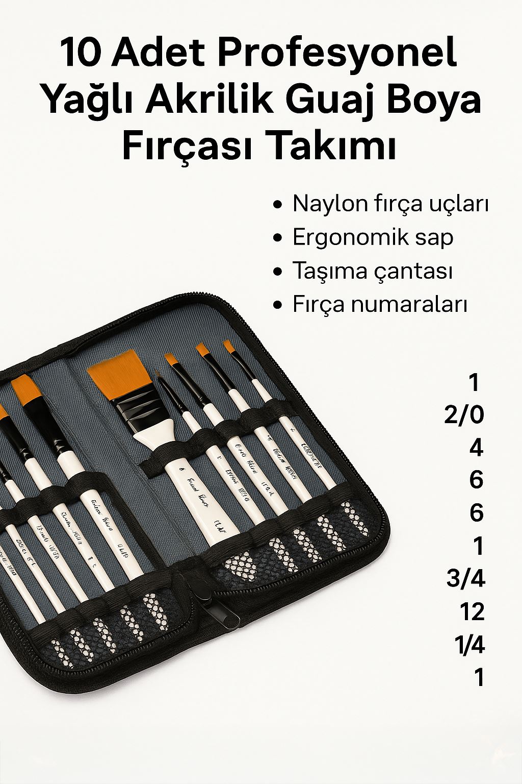10 Adet Profesyonel Yağlı Akrilik Guaj Boya Fırçası Takımı Naylon Fırça cin671by