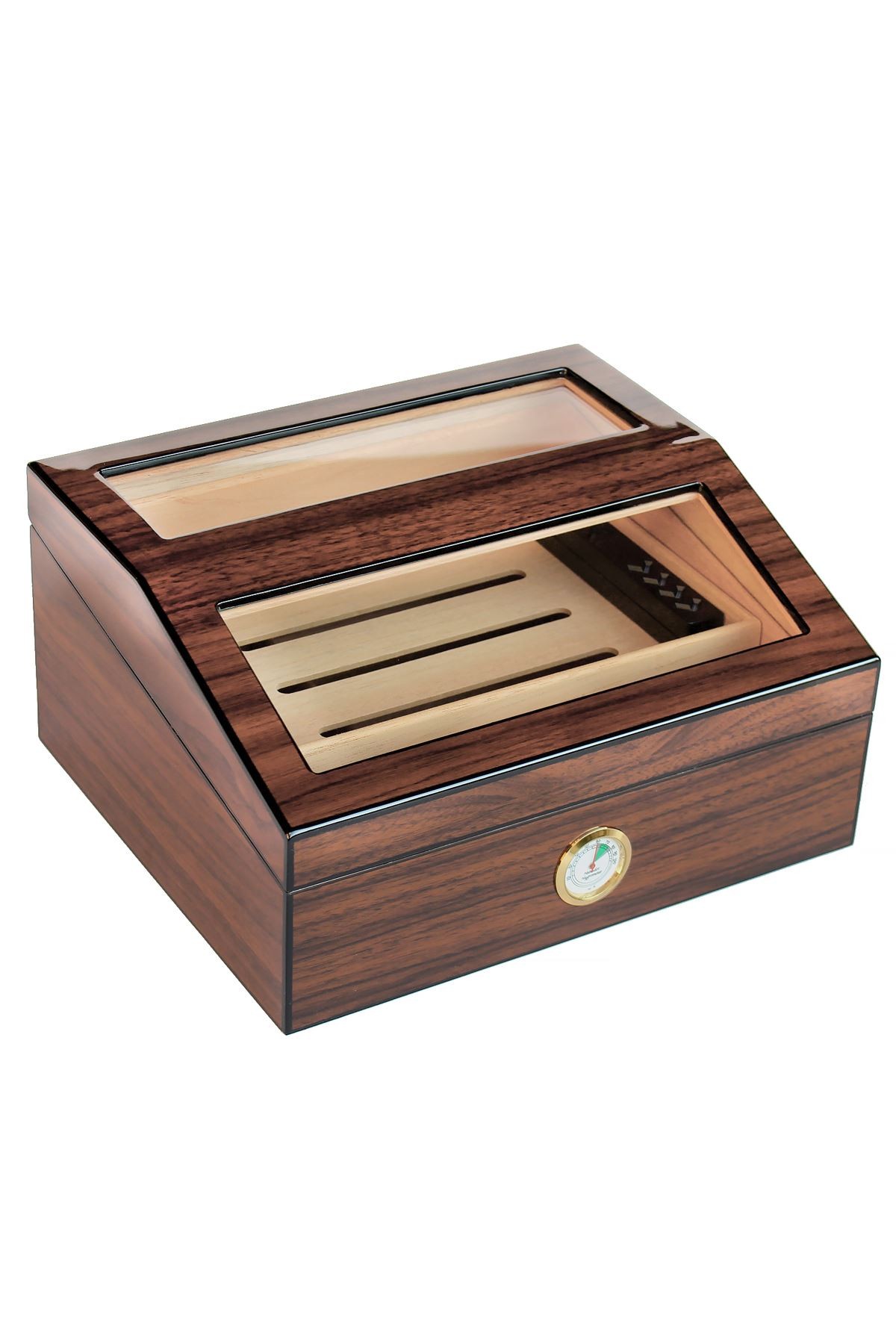 İspanyol Sediri 2 Kat Camlı Açık Kahverengi Humidor Puro Kutusu ra93akhv