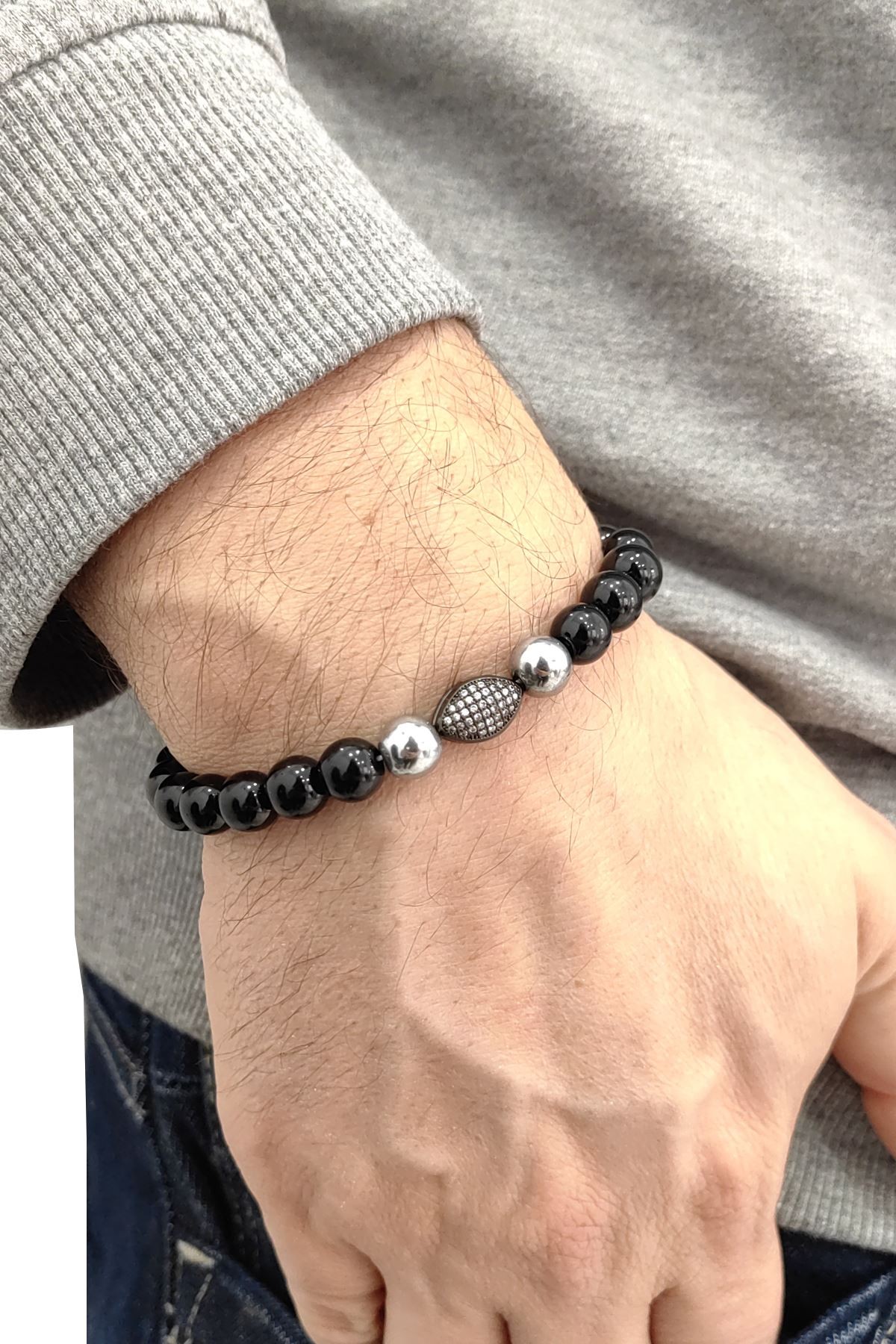 Chavin Lastikli Doğal Oniks Taşlı Erkek Bileklik ey18