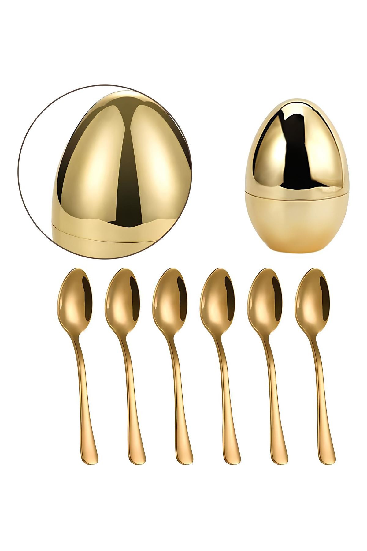 Çelik 6 Parça Gold Yumurta Tatlı Kaşık Set cin612sr