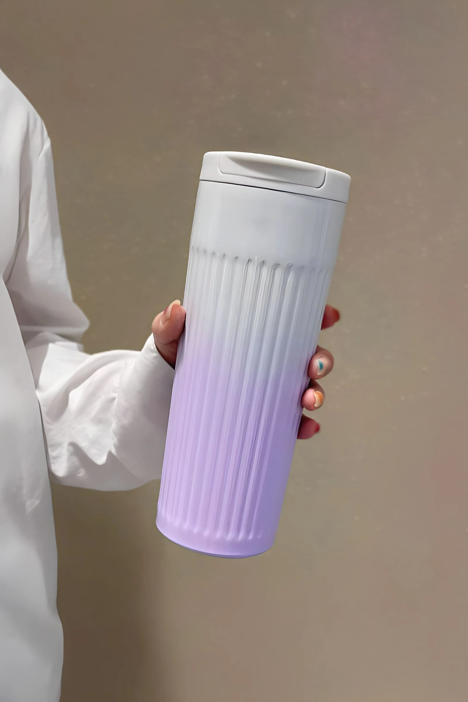 304 L Çelik 500 ml. Mor Beyaz Degrade El Termos Mug cin917mr