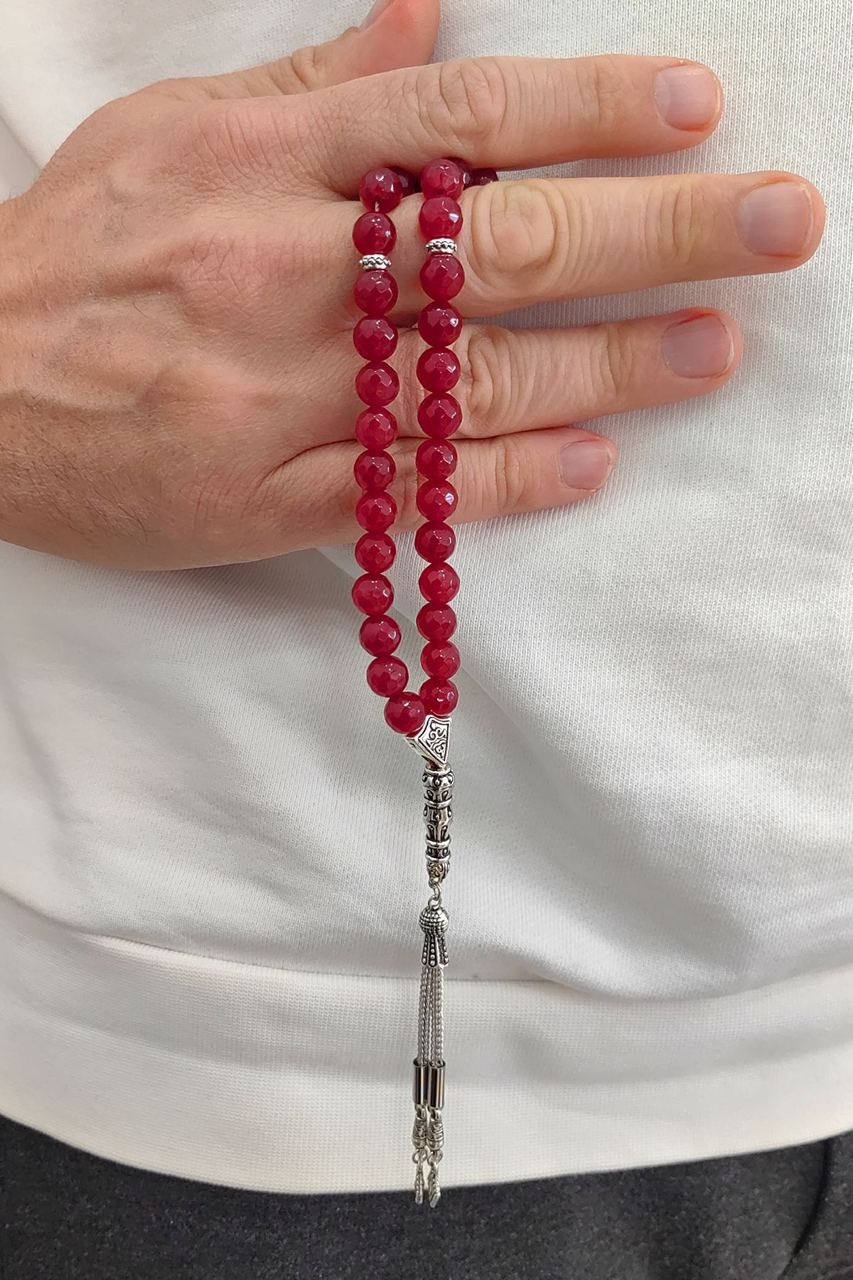 Chavin 8 mm Kırmızı Katalin Taşlı Doğaltaş Tespih ey06
