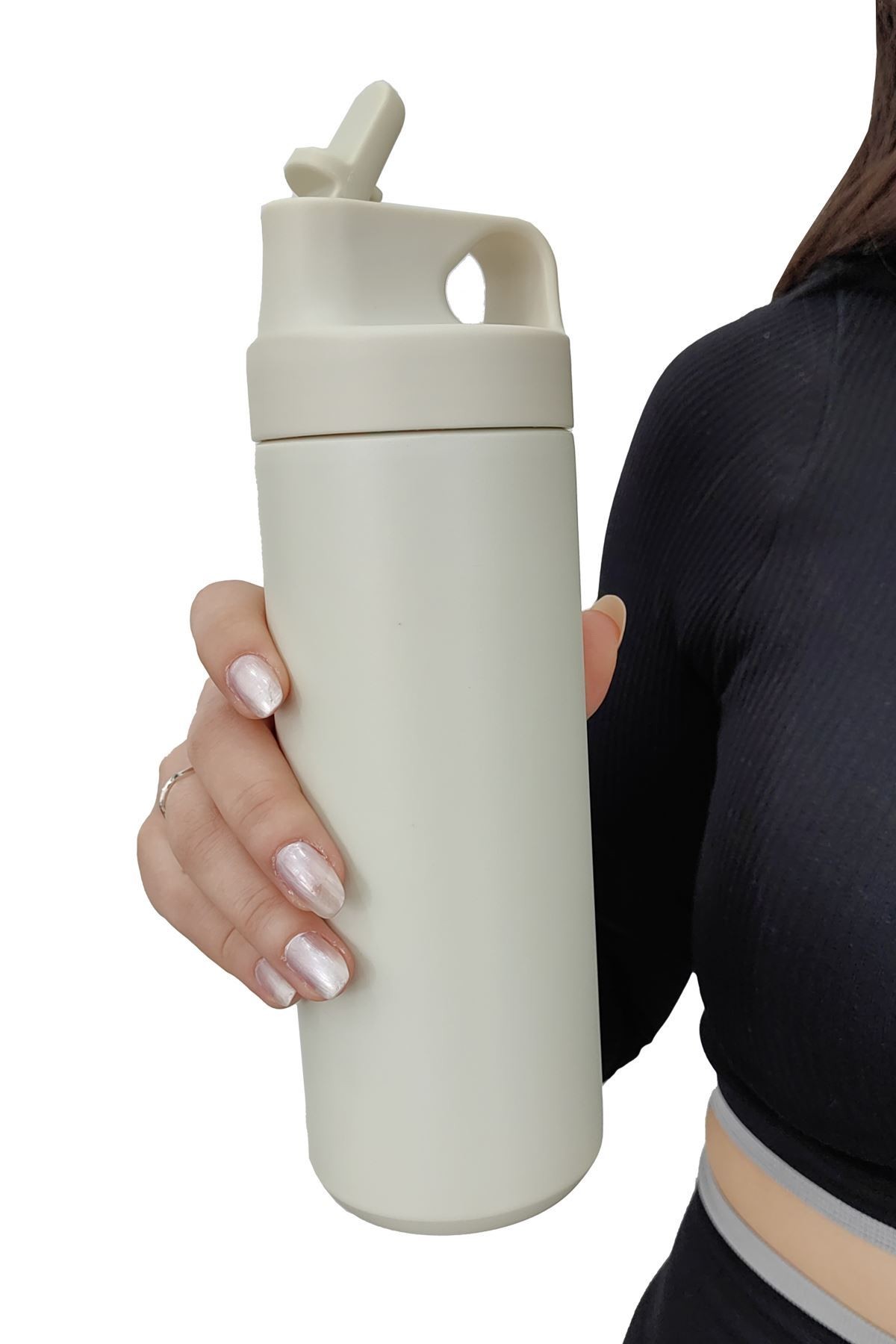304 L Çelik Krem 500 ml Pipetli Matara Suluk cin414by