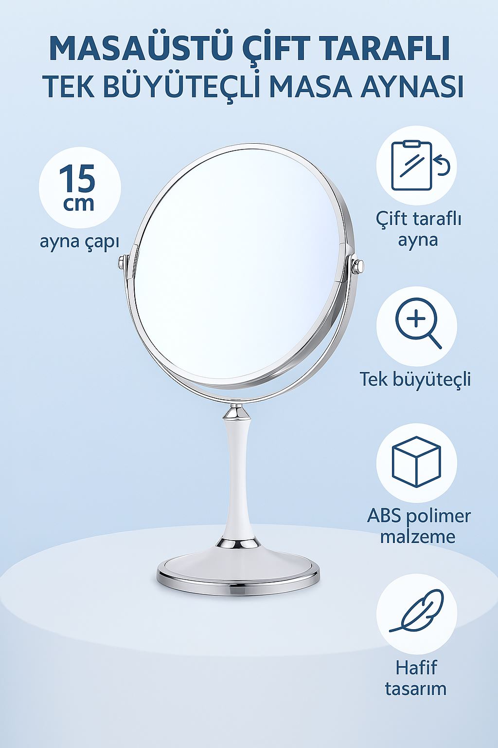 Masa üstü Beyaz Çift Taraflı Büyüteç ABS Polimer Malzeme Masa Aynası cin720by