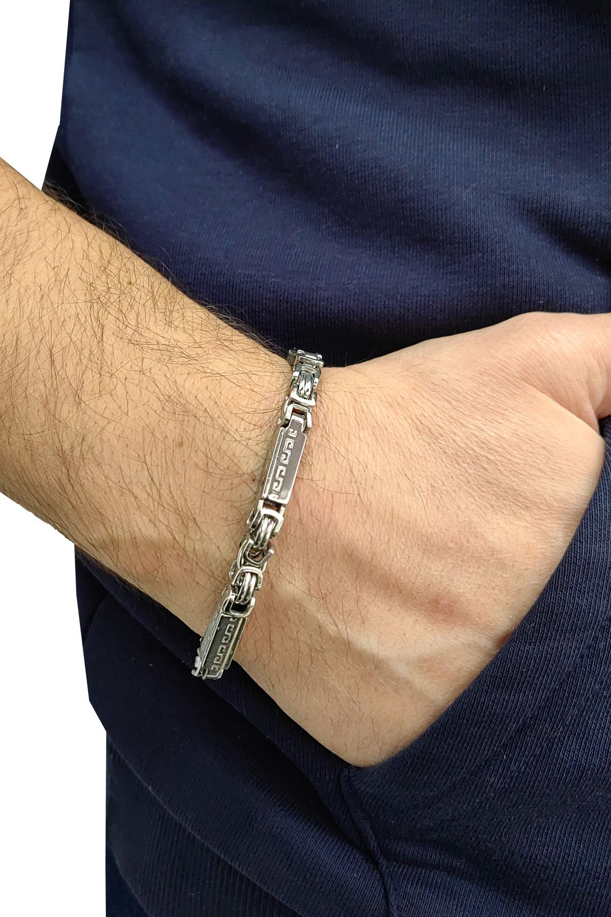 Chavin 6 mm. Kral ve Greek Desen Çelik Erkek Bileklik dg99-5