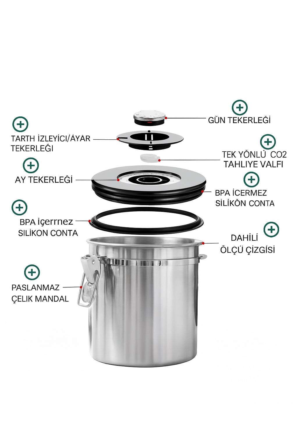 304 Çelik 1400 ml Kelepçeli Kahve Çay Saklama Kabı Kiler Depolama Kavanozu mt117