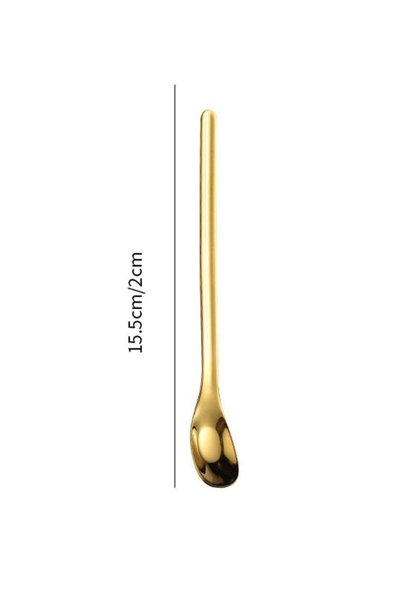 304 Çelik 6 Adet 15,5 cm Gold Kahve Latte Meyvesuyu Kokteyl Barmen Kaşığı cin942