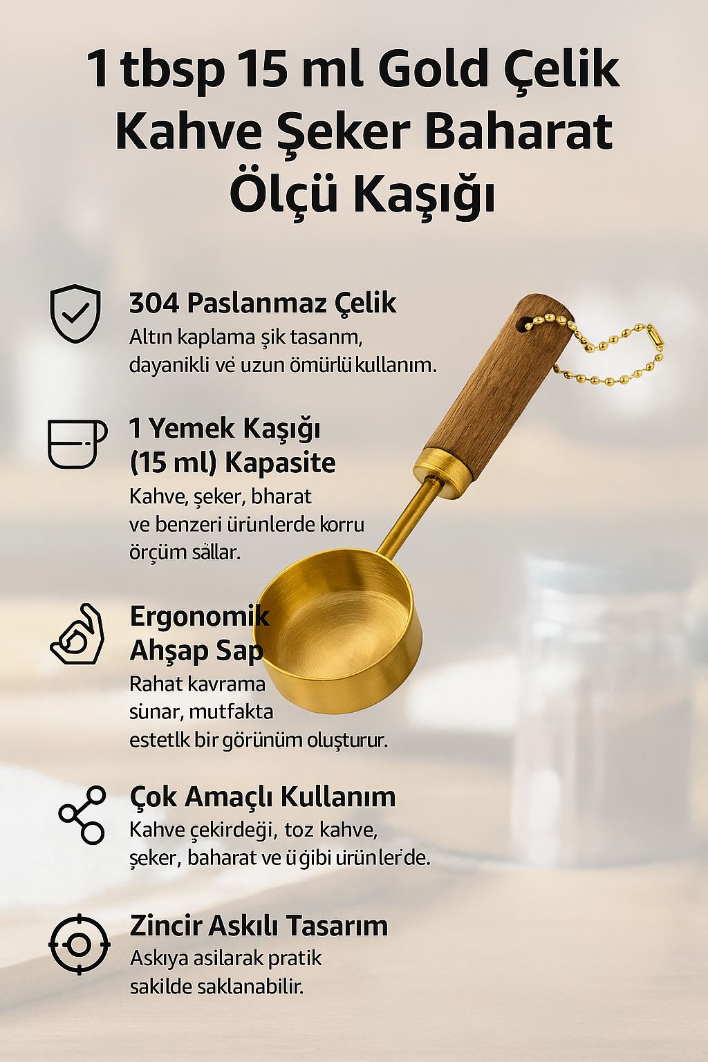 1 tbsp 15ml Gold Çelik Kahve Ölçü Kaşığı mt147sr