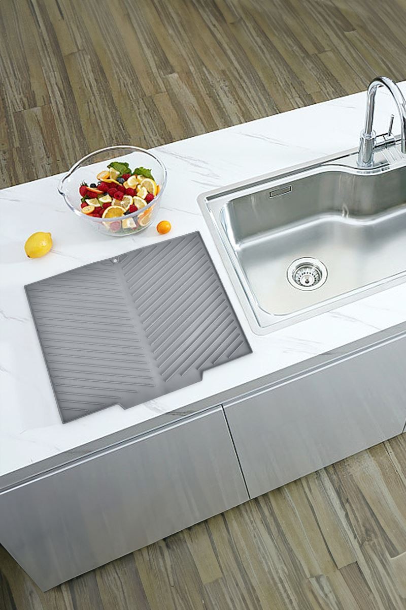 Gri 33x43,5 cm Silikon Bulaşık Kurutma Matı Bulaşıklık cin961