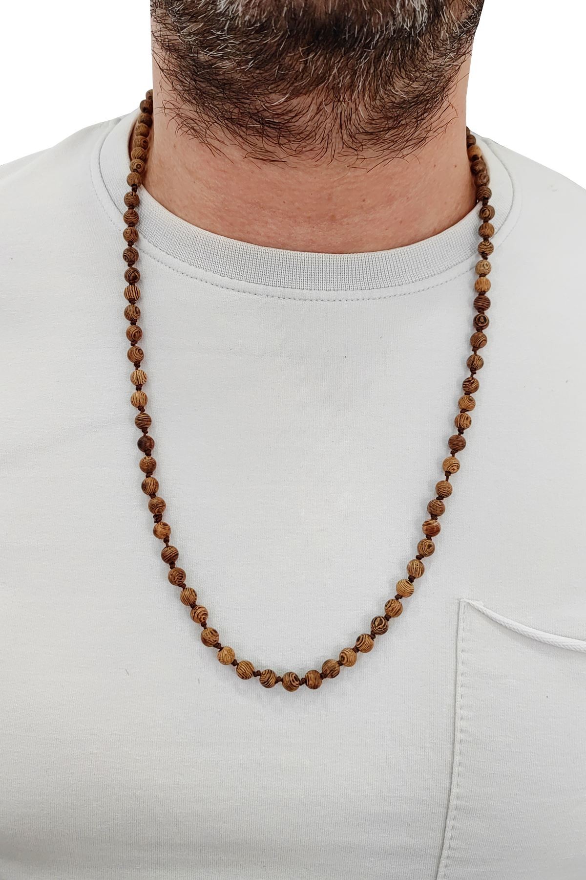 Chavin 6 mm. 75 cm. Uzun Ahşap Erkek Kolye ey11