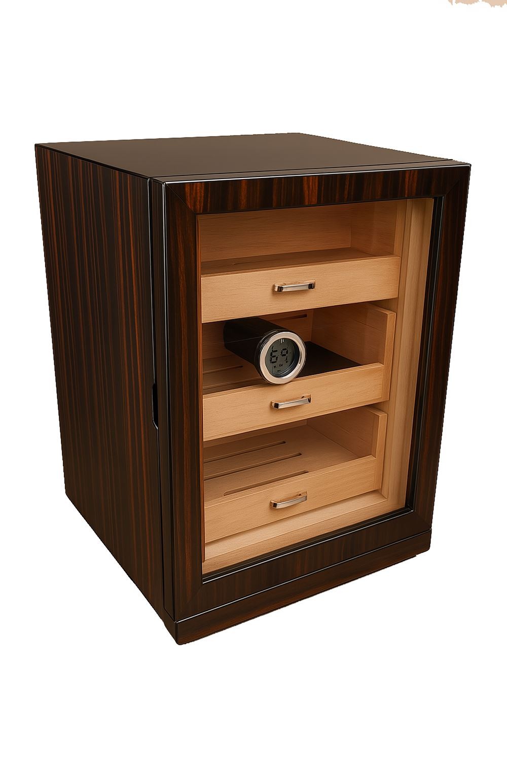 Falconetti Çekmeceli 3 Katlı Kahverengi Önü Camlı Sedir Humidor Puro Kutusu rc77