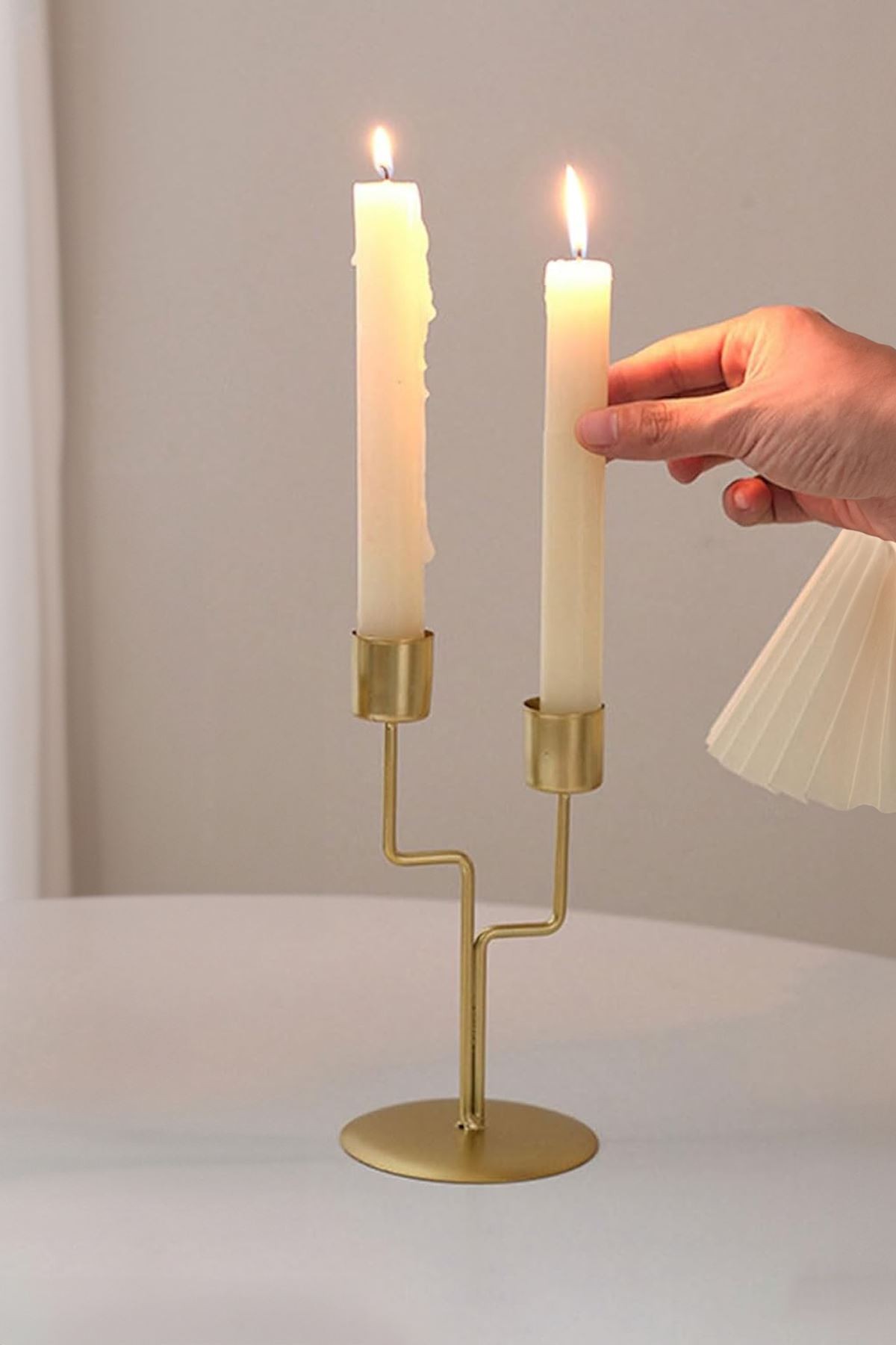 2 li Metal Asimetrik Gold Şamdan Dekoratif Mumluk cin993sr