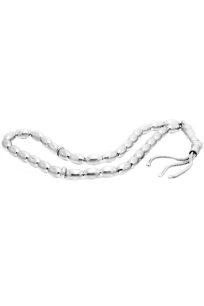 Chavin Çizgili Lazer Kesim Damla Model Gümüş Tespih ca04