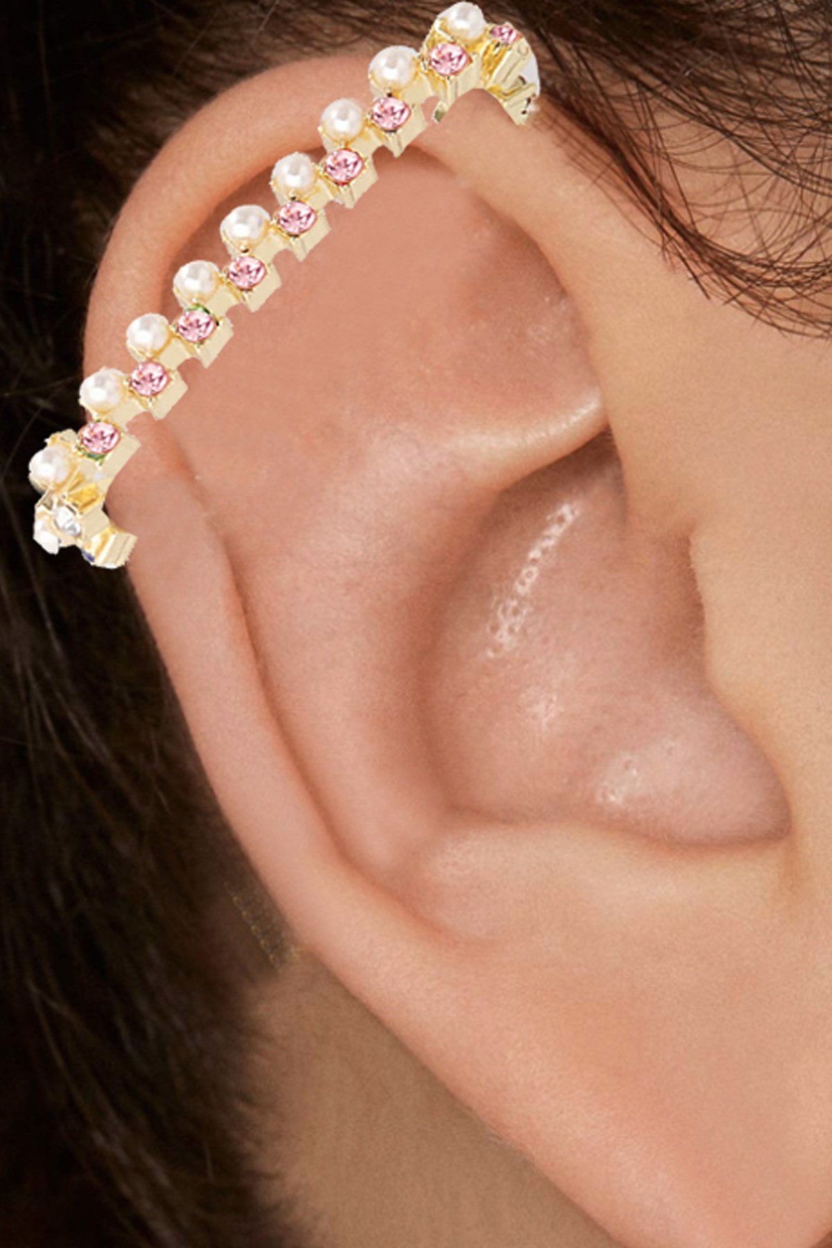 Chavin Beyaz Taşlı Uzun Ear Cuff Sıkıştırma Küpe ek36by